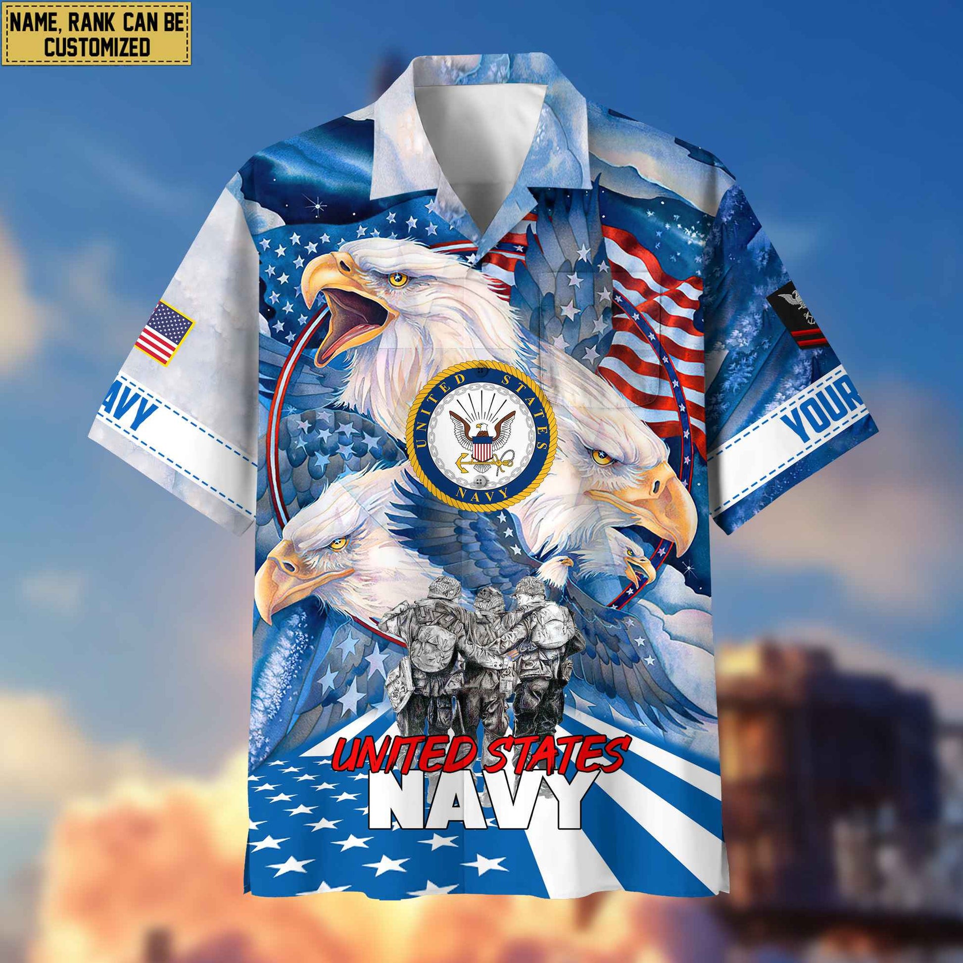 Premium Custom Name, Rank US Navy Hawaiian Shirt With Pocket, Gifts For Veterans Day, Father's Day, Gifts for Navy Veteran VPVC403102
