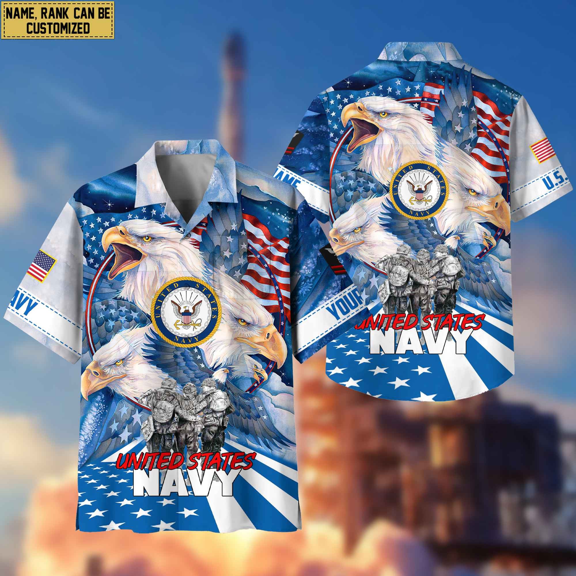 Premium Custom Name, Rank US Navy Hawaiian Shirt With Pocket, Gifts For Veterans Day, Father's Day, Gifts for Navy Veteran VPVC403102