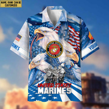 Premium Custom Name, Rank USMC Hawaiian Shirt With Pocket, Gifts For Veterans Day, Father's Day, Gifts for Marine Veteran VPVC403103