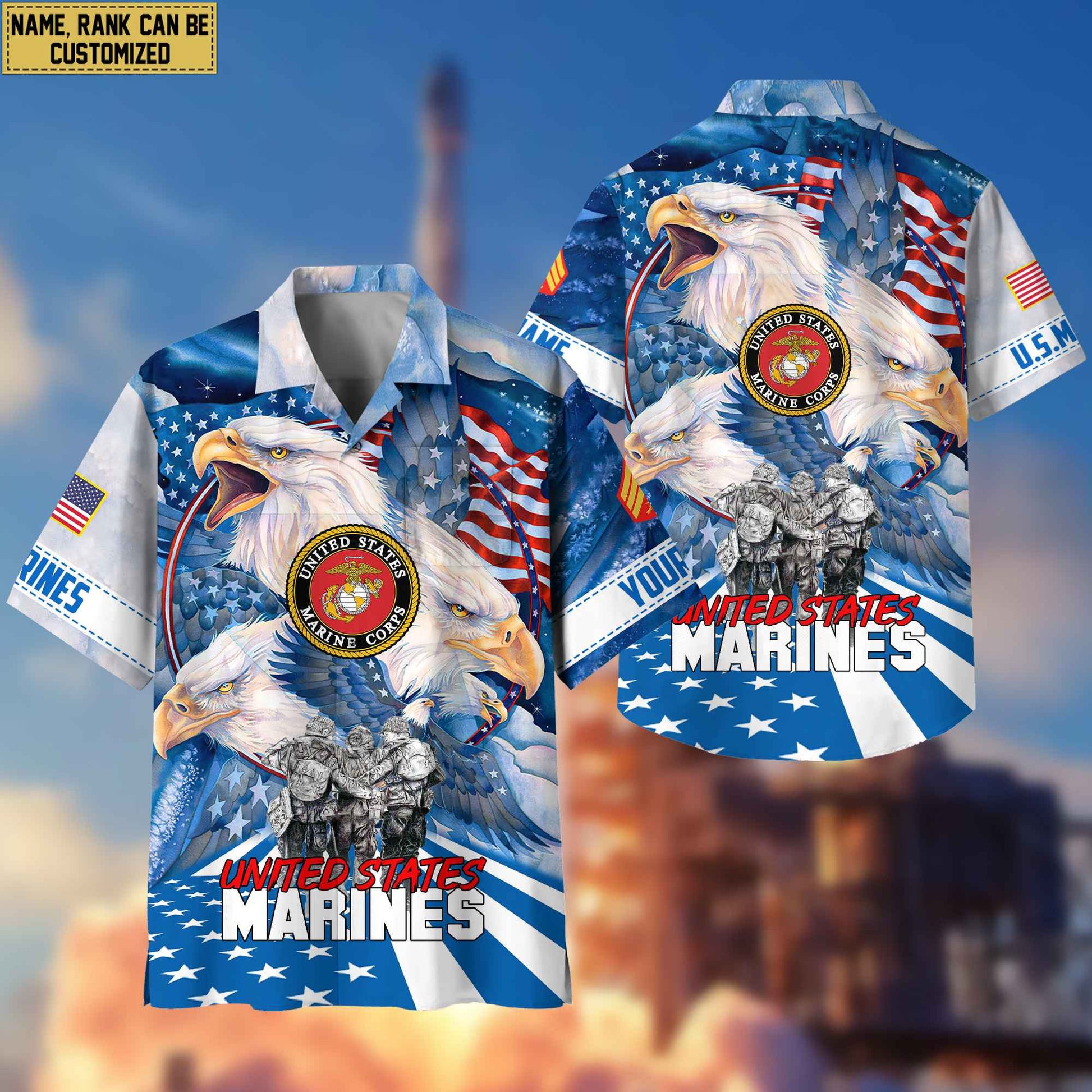 Premium Custom Name, Rank USMC Hawaiian Shirt With Pocket, Gifts For Veterans Day, Father's Day, Gifts for Marine Veteran VPVC403103