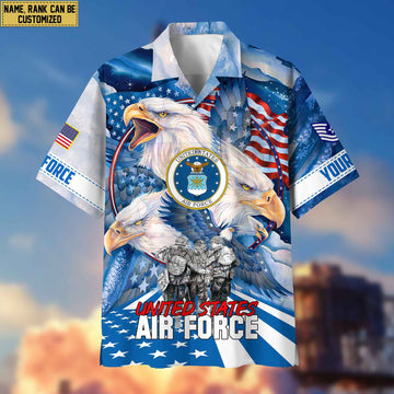 Premium Custom Name, Rank USAF Hawaiian Shirt With Pocket, Gifts For Veterans Day, Father's Day, Gifts for Air Force Veteran VPVC403104