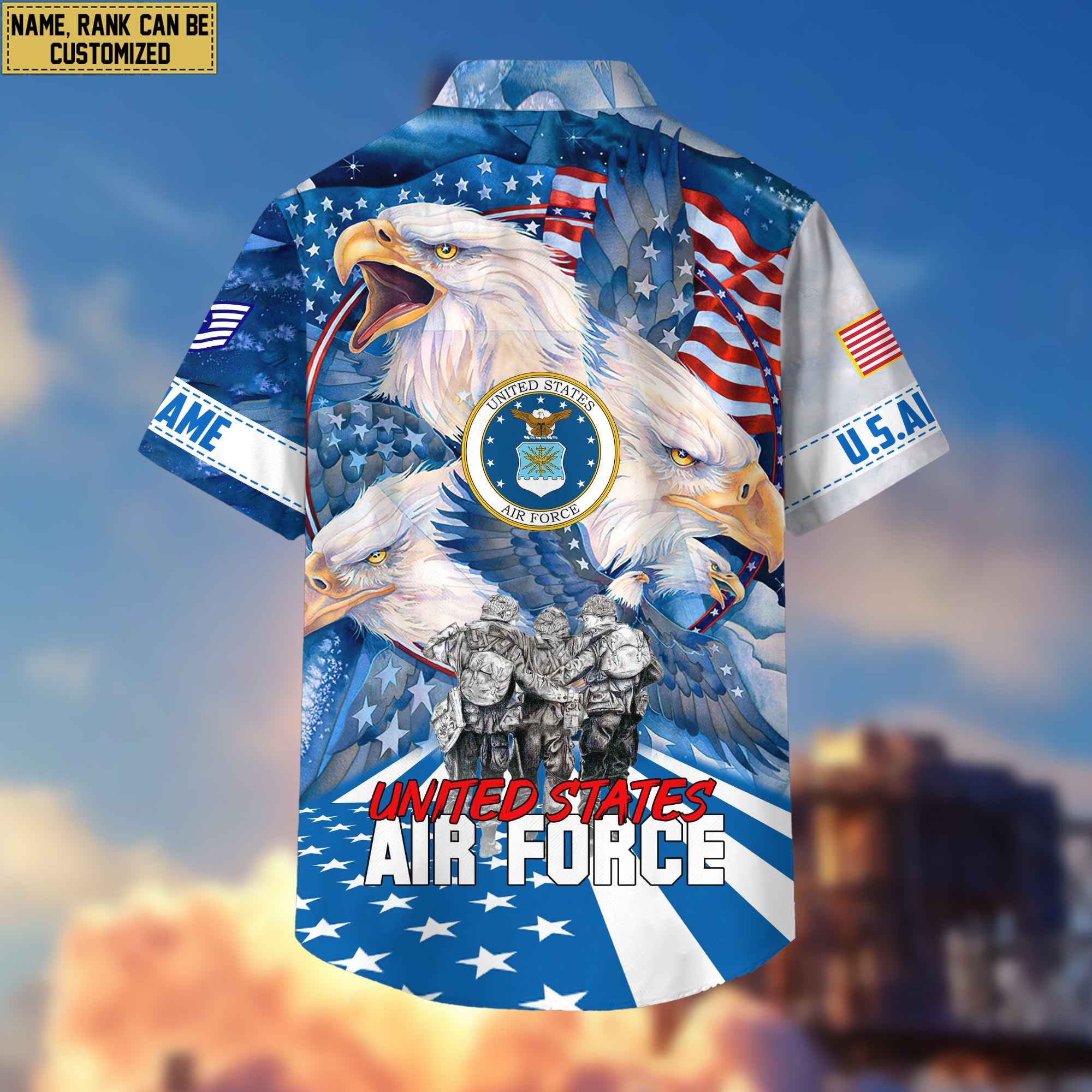 Premium Custom Name, Rank USAF Hawaiian Shirt With Pocket, Gifts For Veterans Day, Father's Day, Gifts for Air Force Veteran VPVC403104