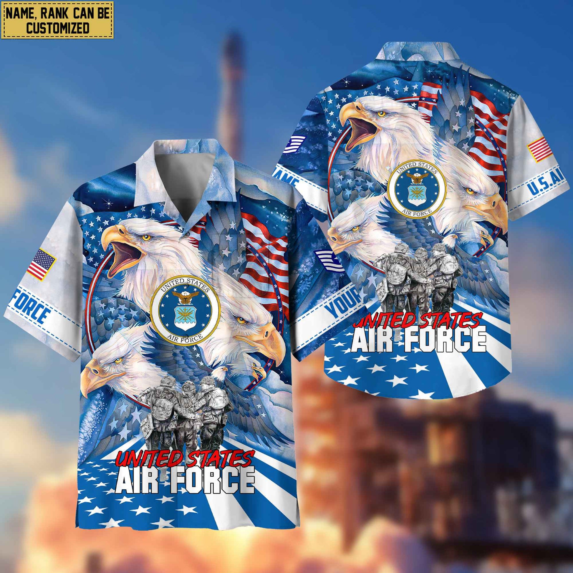 Premium Custom Name, Rank USAF Hawaiian Shirt With Pocket, Gifts For Veterans Day, Father's Day, Gifts for Air Force Veteran VPVC403104