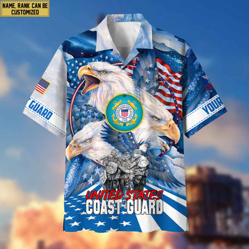 Premium Custom Name, Rank USCG Hawaiian Shirt With Pocket, Gifts For Veterans Day, Father's Day, Gifts for Coast Guard Veteran VPVC403105