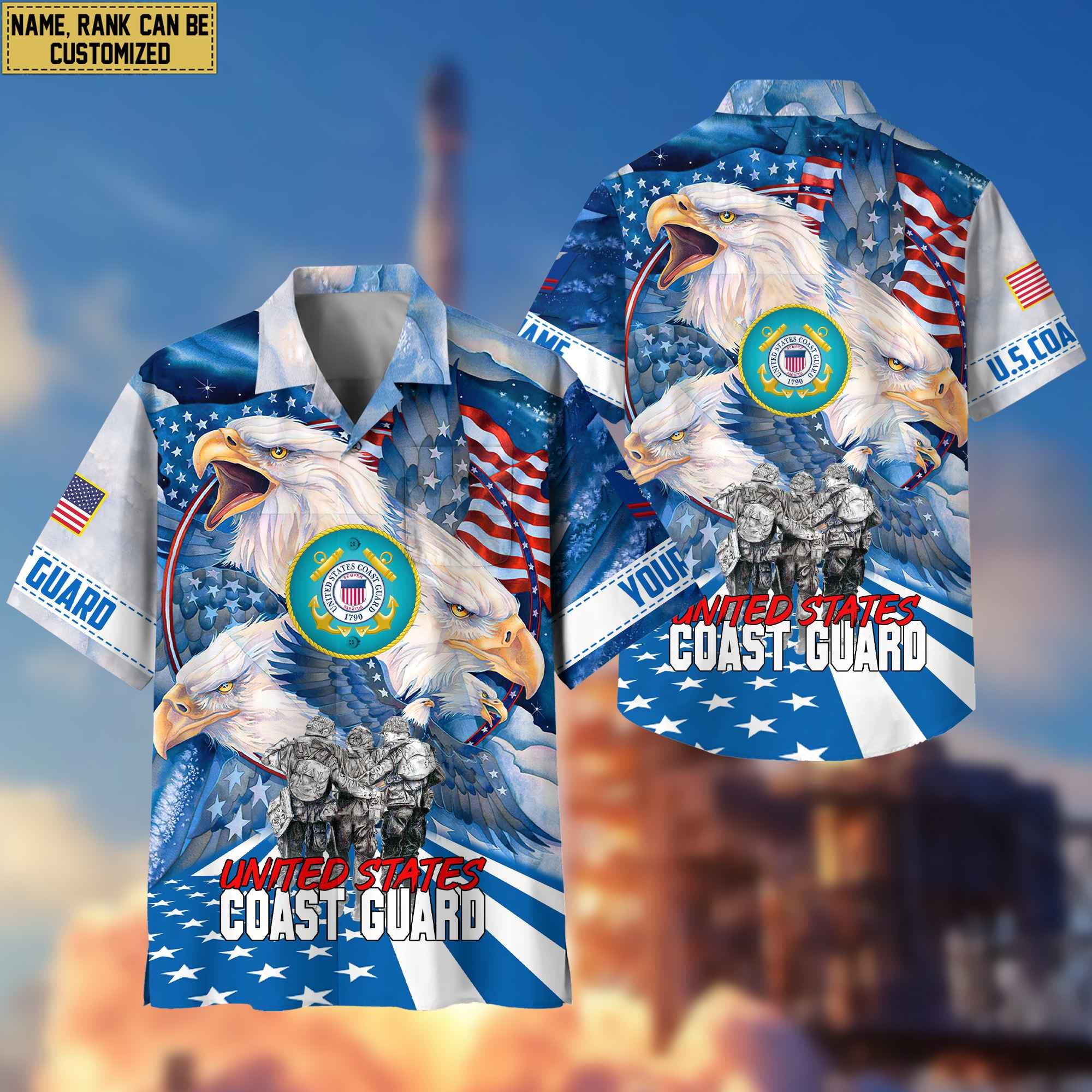 Premium Custom Name, Rank USCG Hawaiian Shirt With Pocket, Gifts For Veterans Day, Father's Day, Gifts for Coast Guard Veteran VPVC403105
