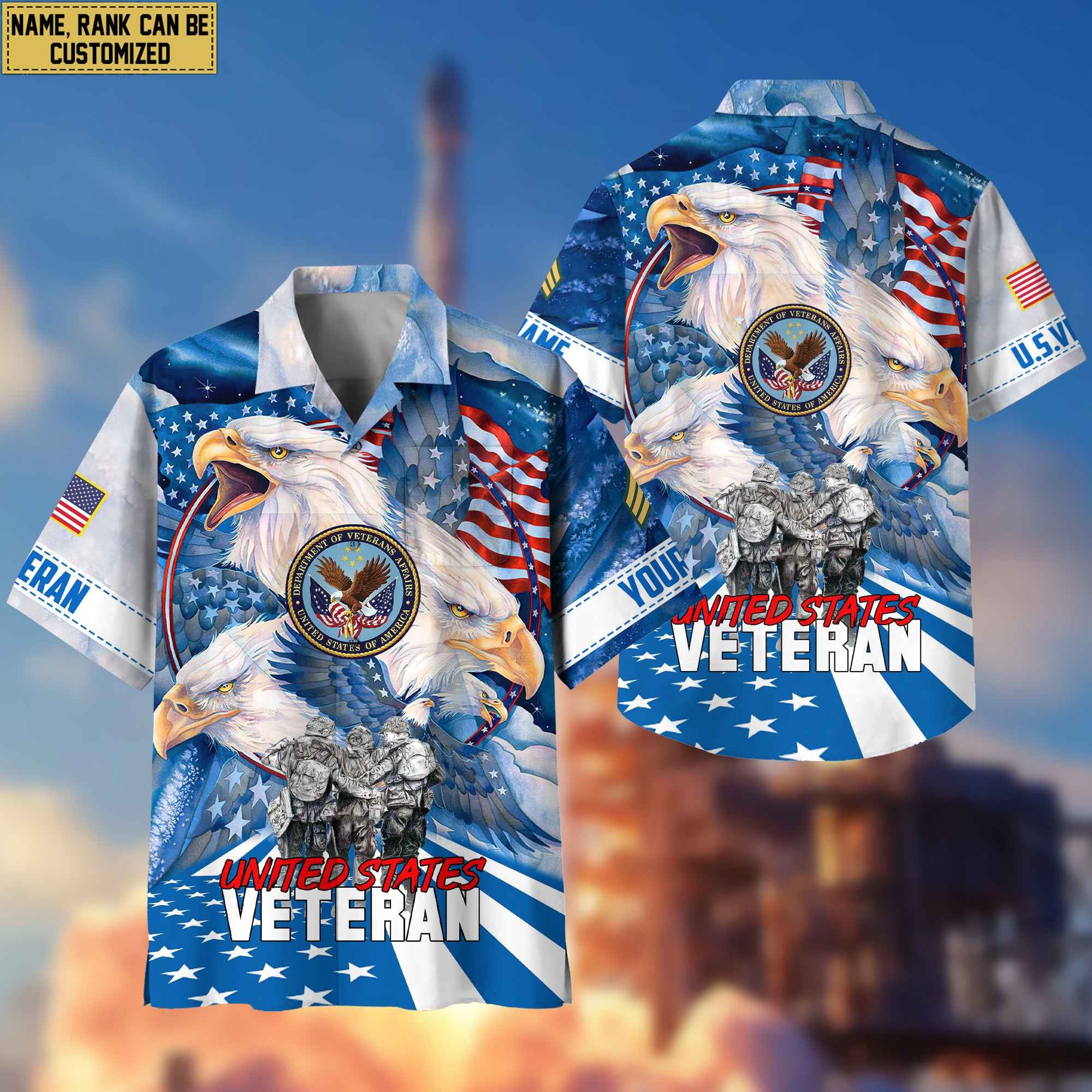 Premium Custom Name, Rank US Veteran Hawaiian Shirt With Pocket, Gifts For Veterans Day, Father's Day, Gifts for US Veteran VPVC403107
