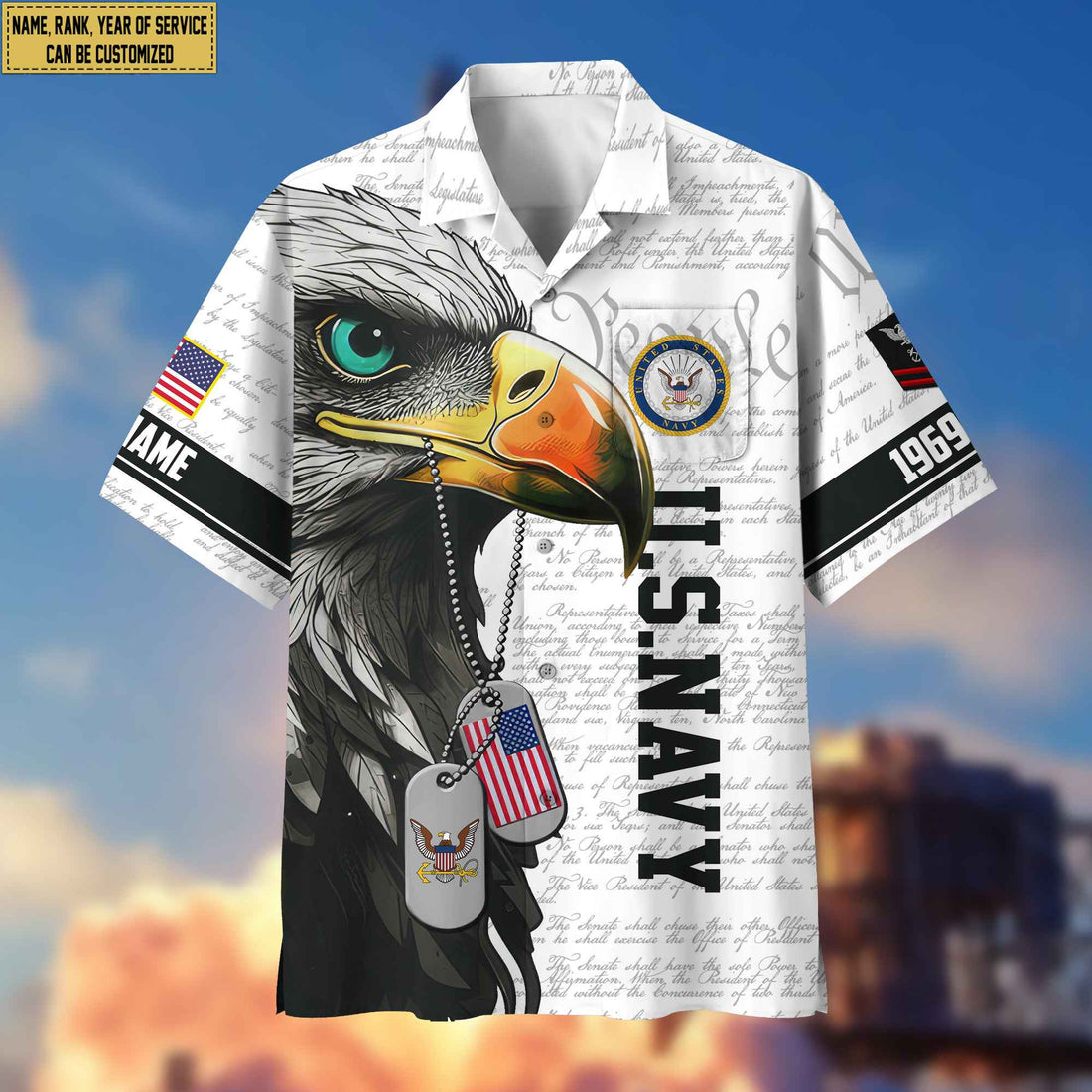 Premium Custom Rank, Name, Year US Navy Hawaiian Shirt With Pocket, Gifts for Navy Veteran, Gifts For Dad, For Husband VPVC403202