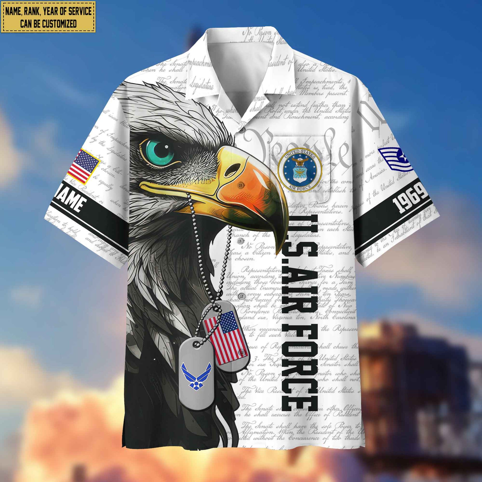 Premium Custom Rank, Name, Year USAF Hawaiian Shirt With Pocket, Gifts for Air Force Veteran, Gifts For Dad, For Husband VPVC403204