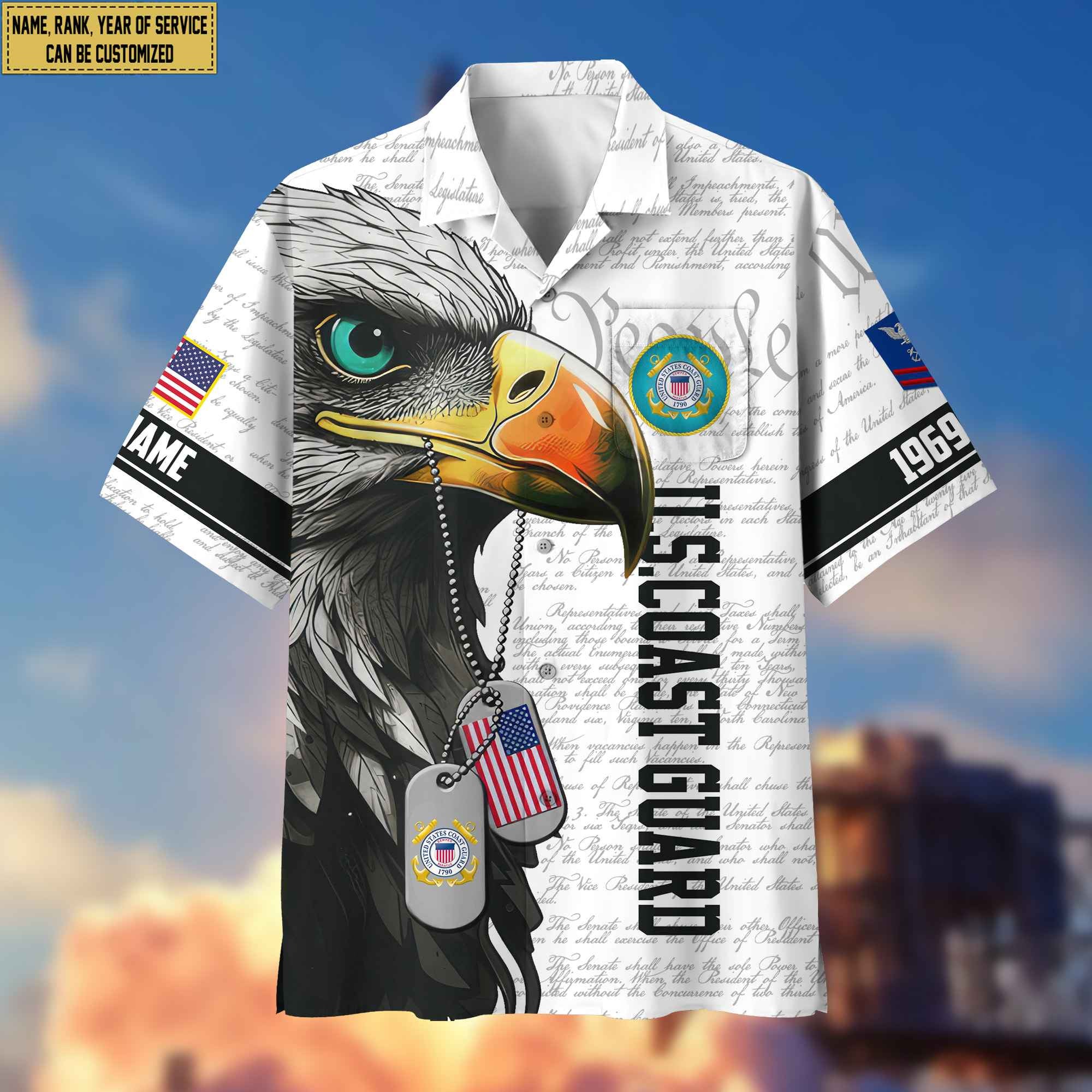 Premium Custom Rank, Name, Year USCG Hawaiian Shirt With Pocket, Gifts for Coast Guard Veteran, Gifts For Dad, For Husband VPVC403205