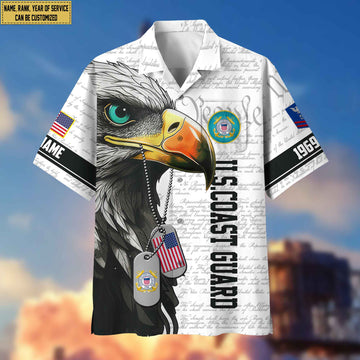 Premium Custom Rank, Name, Year USCG Hawaiian Shirt With Pocket, Gifts for Coast Guard Veteran, Gifts For Dad, For Husband VPVC403205