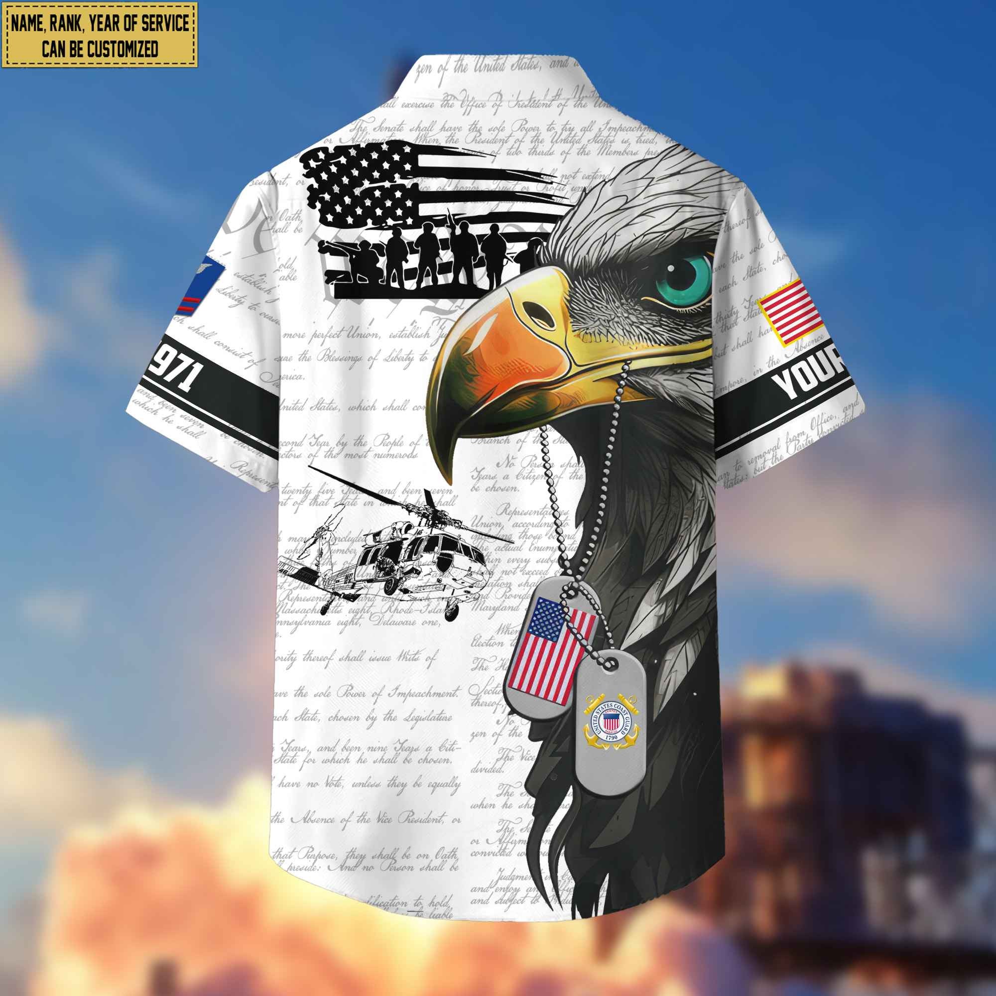 Premium Custom Rank, Name, Year USCG Hawaiian Shirt With Pocket, Gifts for Coast Guard Veteran, Gifts For Dad, For Husband VPVC403205