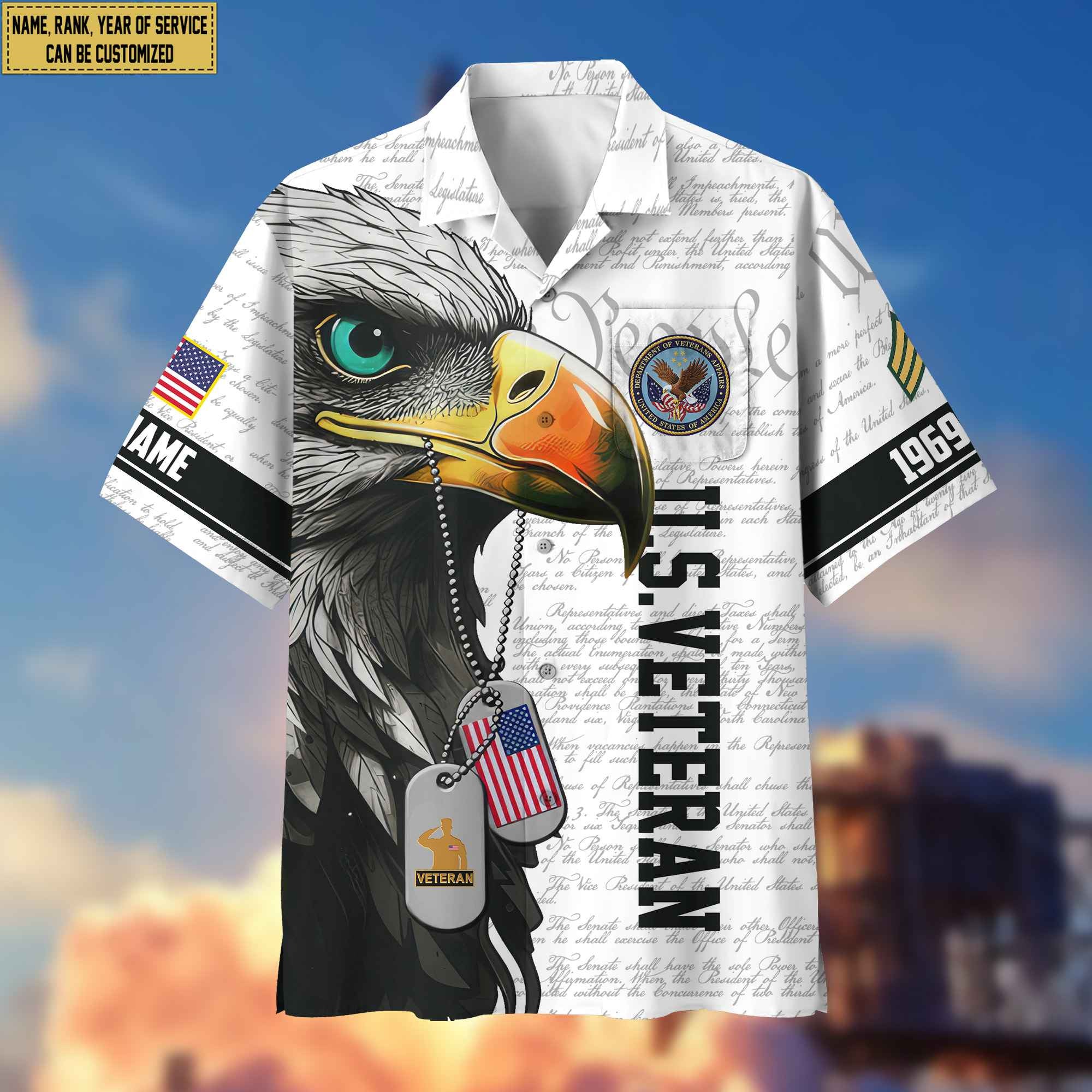 Premium Custom Rank, Name, Year US Veteran Hawaiian Shirt With Pocket, Gifts for US Veteran, Gifts For Dad, For Husband VPVC403207