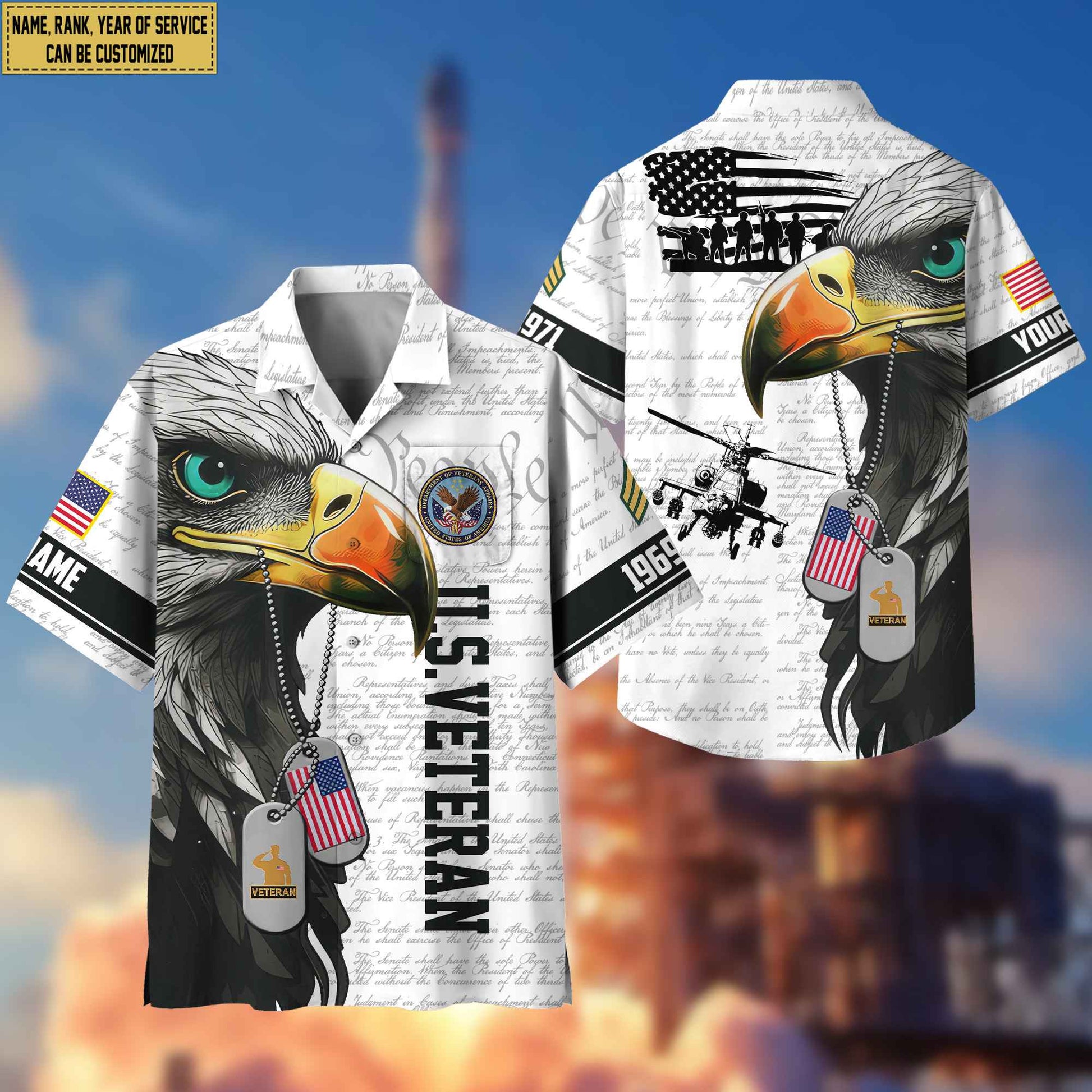 Premium Custom Rank, Name, Year US Veteran Hawaiian Shirt With Pocket, Gifts for US Veteran, Gifts For Dad, For Husband VPVC403207