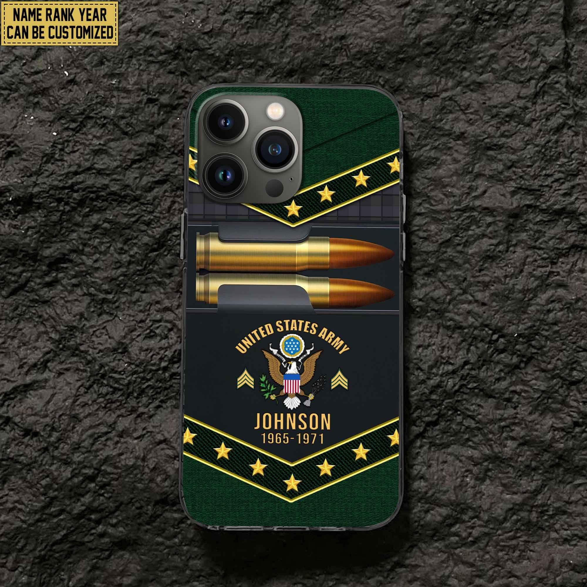 Premium Custom Name, Rank US Army Phone Case, Gifts For US Army Veteran, Gifts For Veterans Day, Father's Day VPVC500701