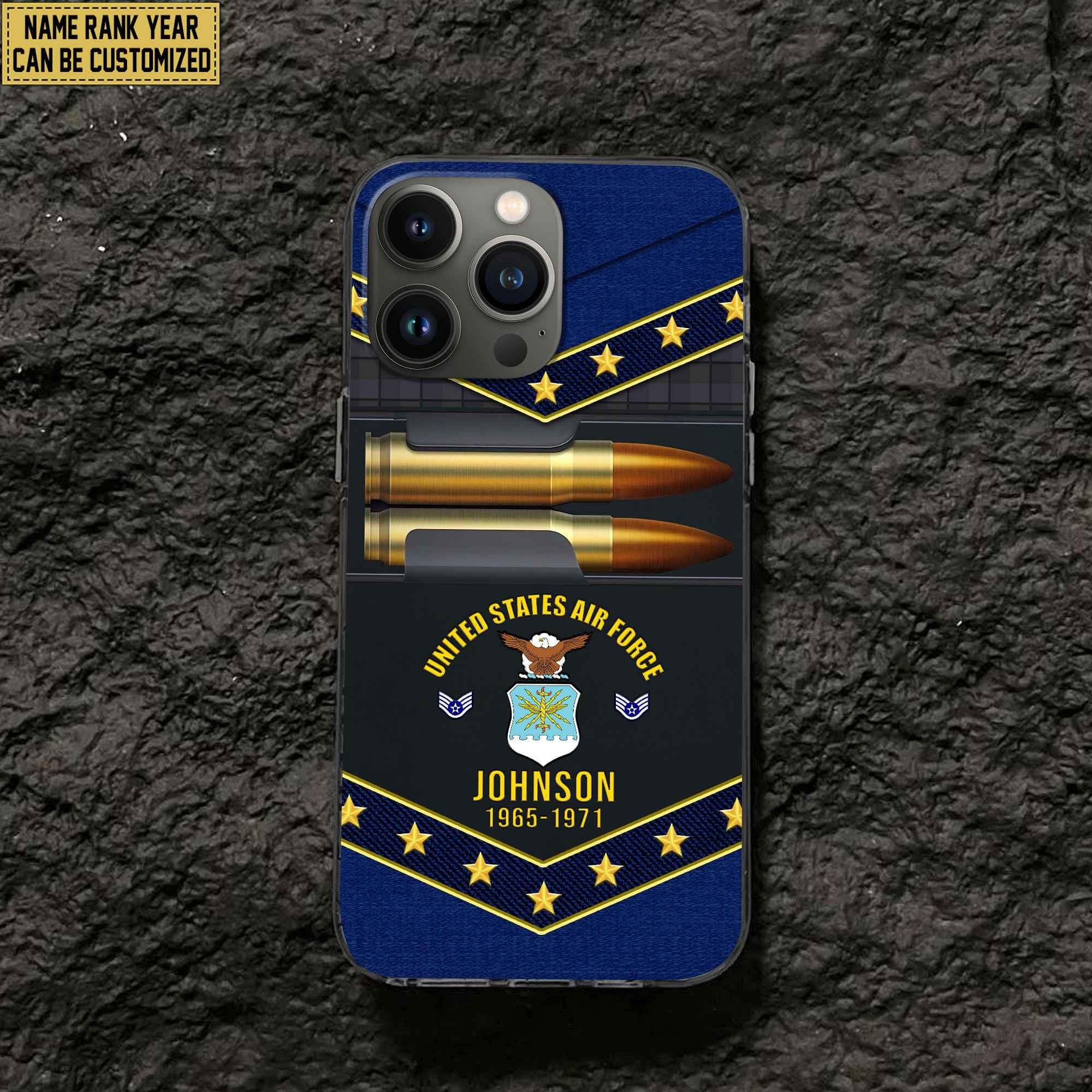 Premium Custom Name, Rank USAF Phone Case, Gifts For US Air Force Veteran, Gifts For Veterans Day, Father's Day VPVC500704