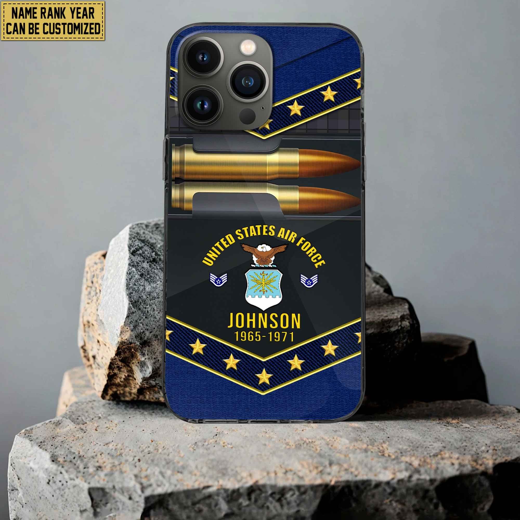 Premium Custom Name, Rank USAF Phone Case, Gifts For US Air Force Veteran, Gifts For Veterans Day, Father's Day VPVC500704