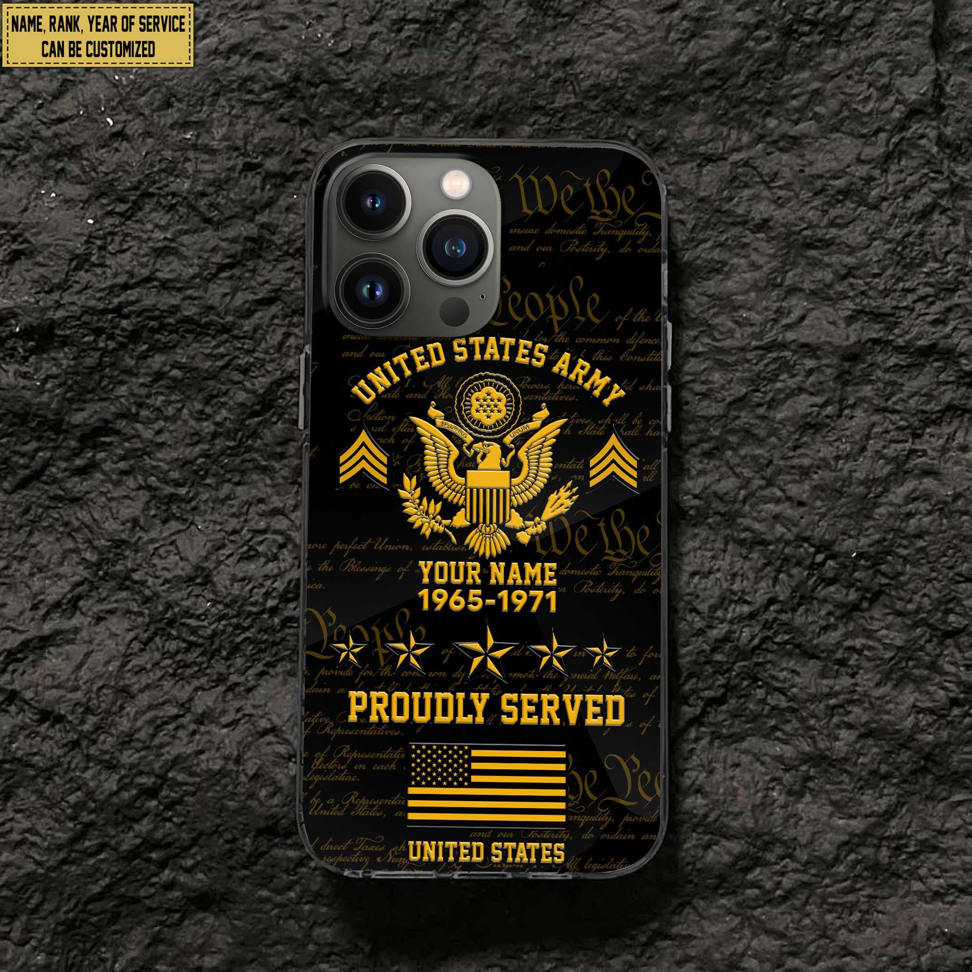 US Army Phone Case, Custom Name, Rank, Gifts For Dad, For Husband, Gifts For Army Veteran VPVC500401