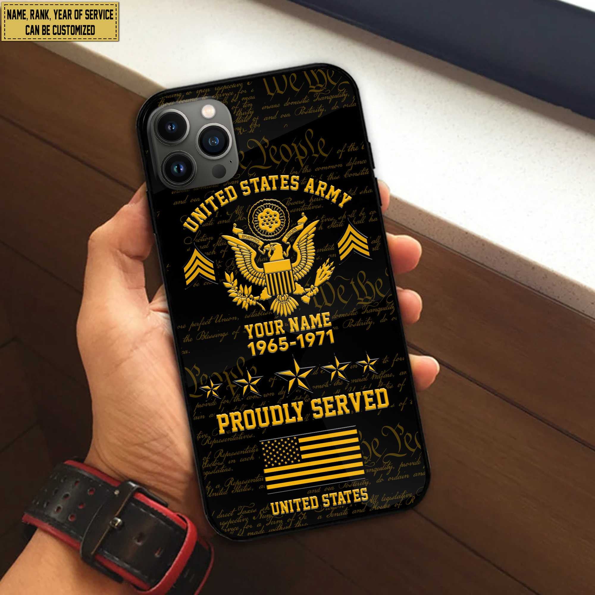 US Army Phone Case, Custom Name, Rank, Gifts For Dad, For Husband, Gifts For Army Veteran VPVC500401