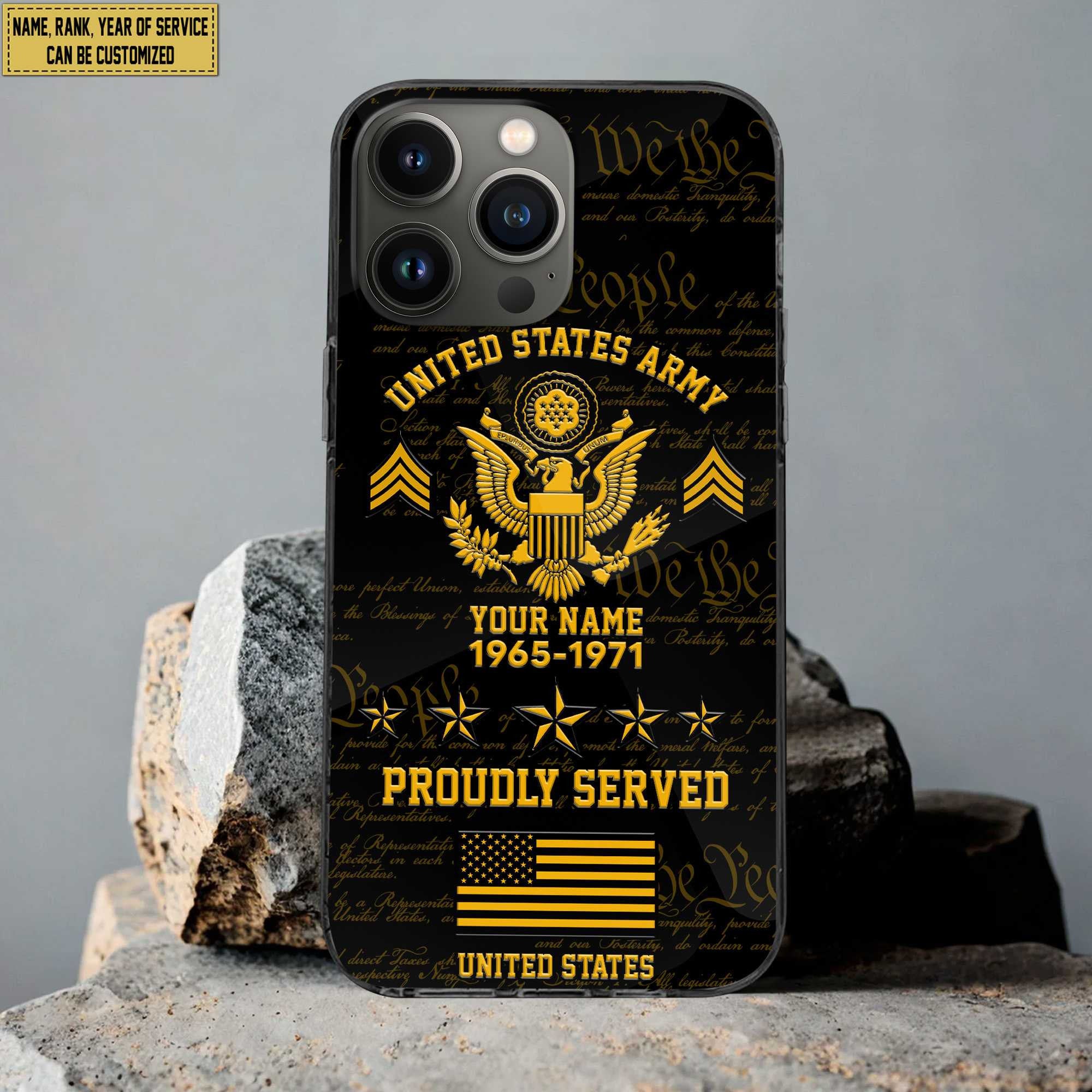 US Army Phone Case, Custom Name, Rank, Gifts For Dad, For Husband, Gifts For Army Veteran VPVC500401