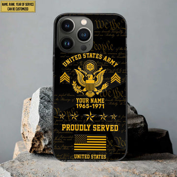 US Army Phone Case, Custom Name, Rank, Gifts For Dad, For Husband, Gifts For Army Veteran VPVC500401