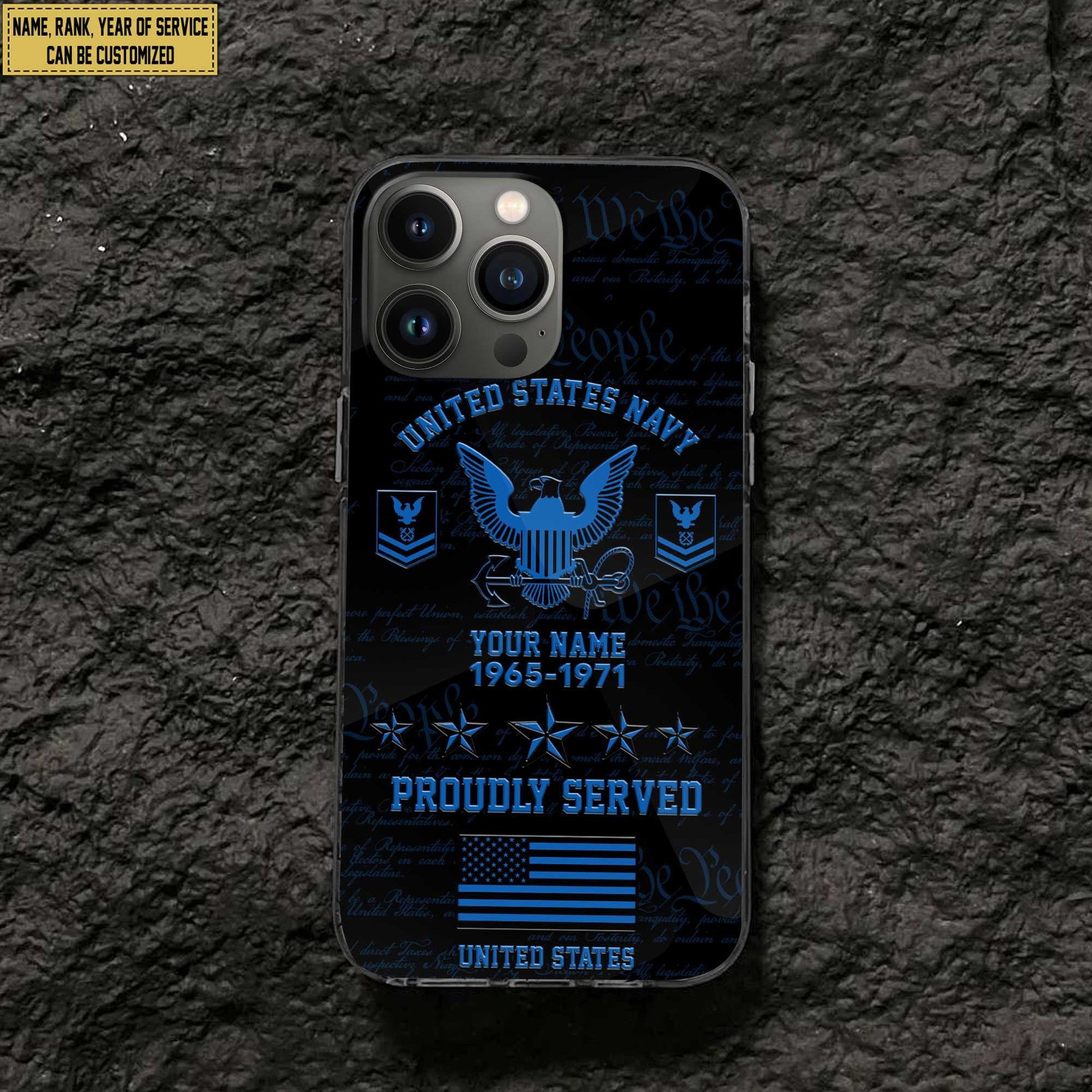 US Navy Phone Case, Custom Name, Rank, Gifts For Dad, For Husband, Gifts For Navy Veteran VPVC500402