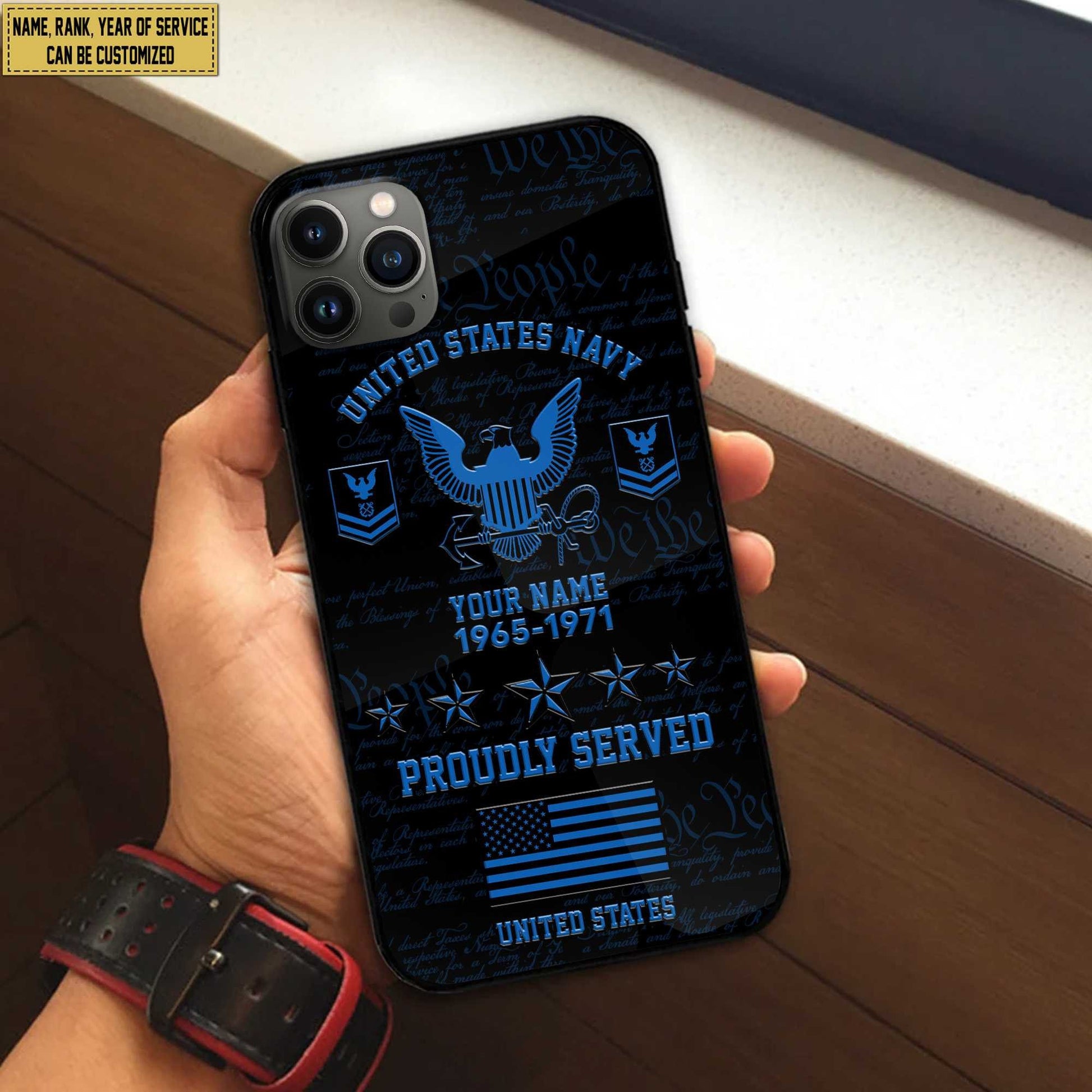 US Navy Phone Case, Custom Name, Rank, Gifts For Dad, For Husband, Gifts For Navy Veteran VPVC500402