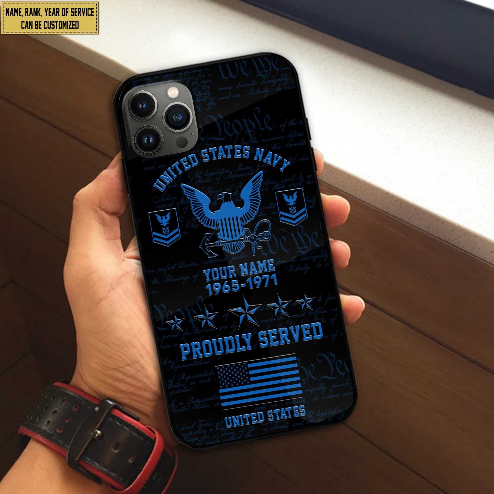 US Navy Phone Case, Custom Name, Rank, Gifts For Dad, For Husband, Gifts For Navy Veteran VPVC500402