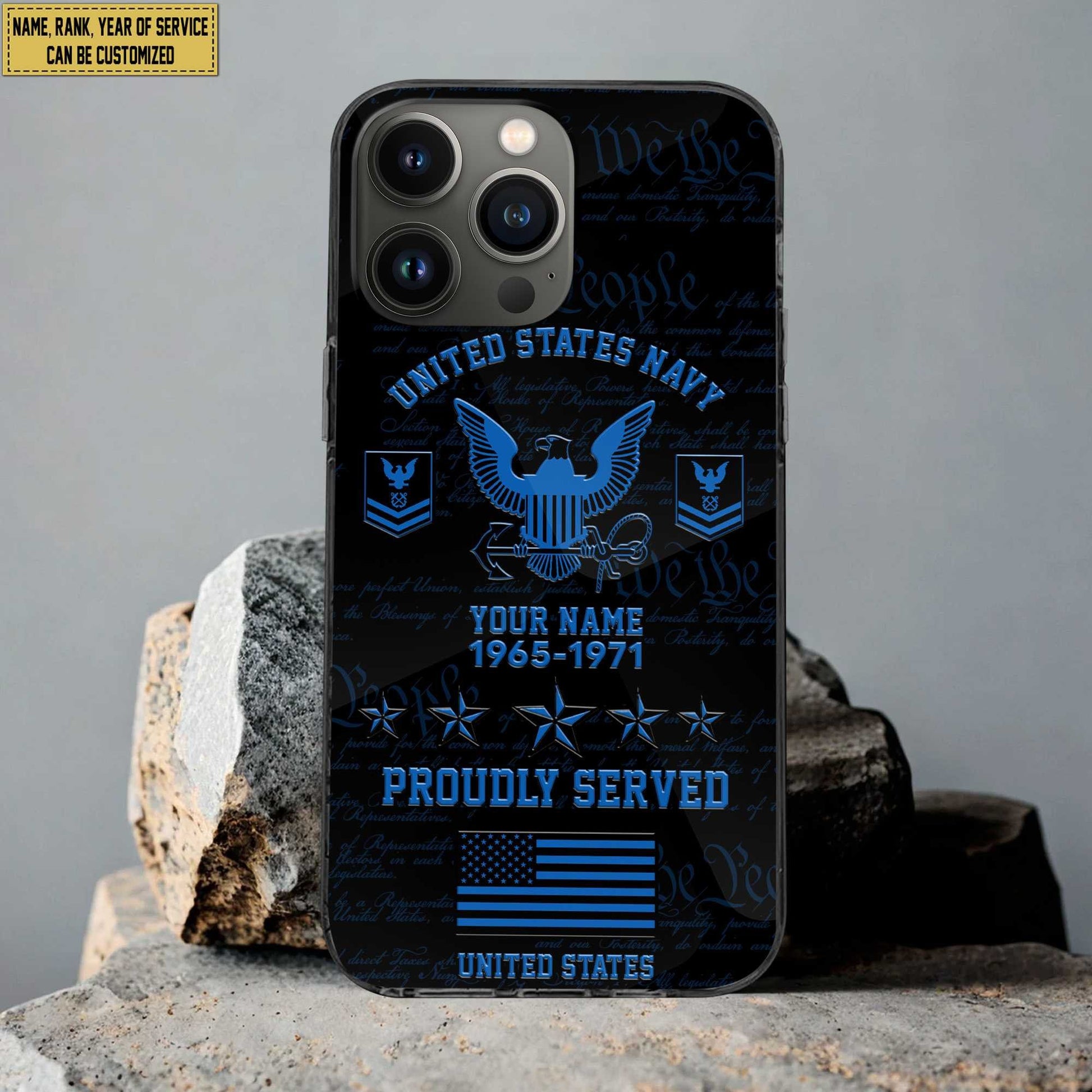 US Navy Phone Case, Custom Name, Rank, Gifts For Dad, For Husband, Gifts For Navy Veteran VPVC500402