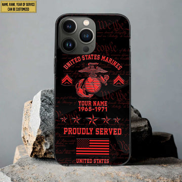 USMC Phone Case, Custom Name, Rank, Gifts For Dad, For Husband, Gifts For Marine Veteran VPVC500403