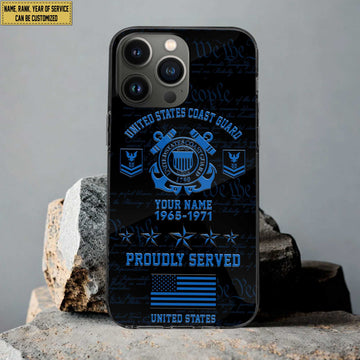 USCG Phone Case, Custom Name, Rank, Gifts For Dad, For Husband, Gifts For Coast Guard Veteran VPVC500405