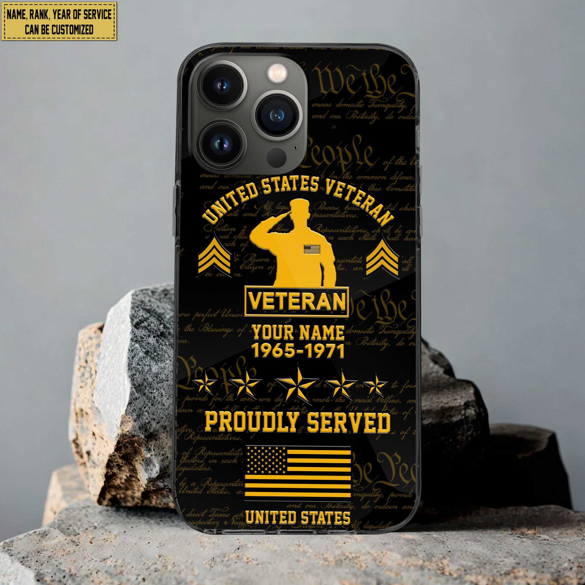 US Veteran Phone Case, Custom Name, Rank, Gifts For Dad, For Husband, Gifts For US Veteran VPVC500407