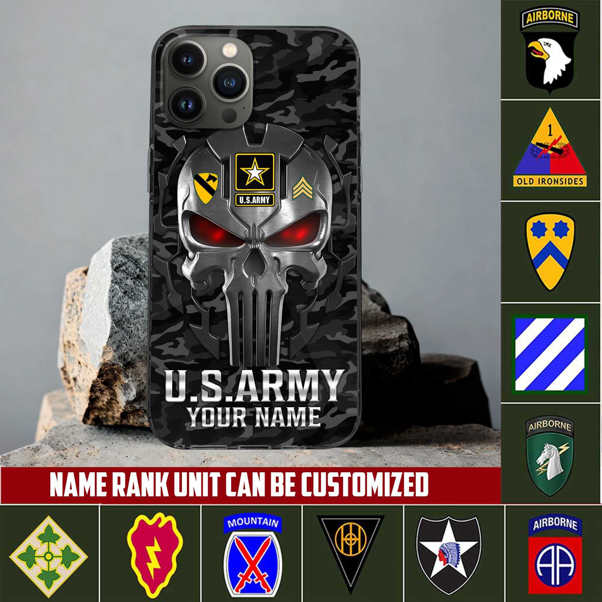 Premium Custom Name, Rank US Army Veteran Phone Case, Gifts For Army Veteran, Gifts For Dad, For Husband VPVC500901