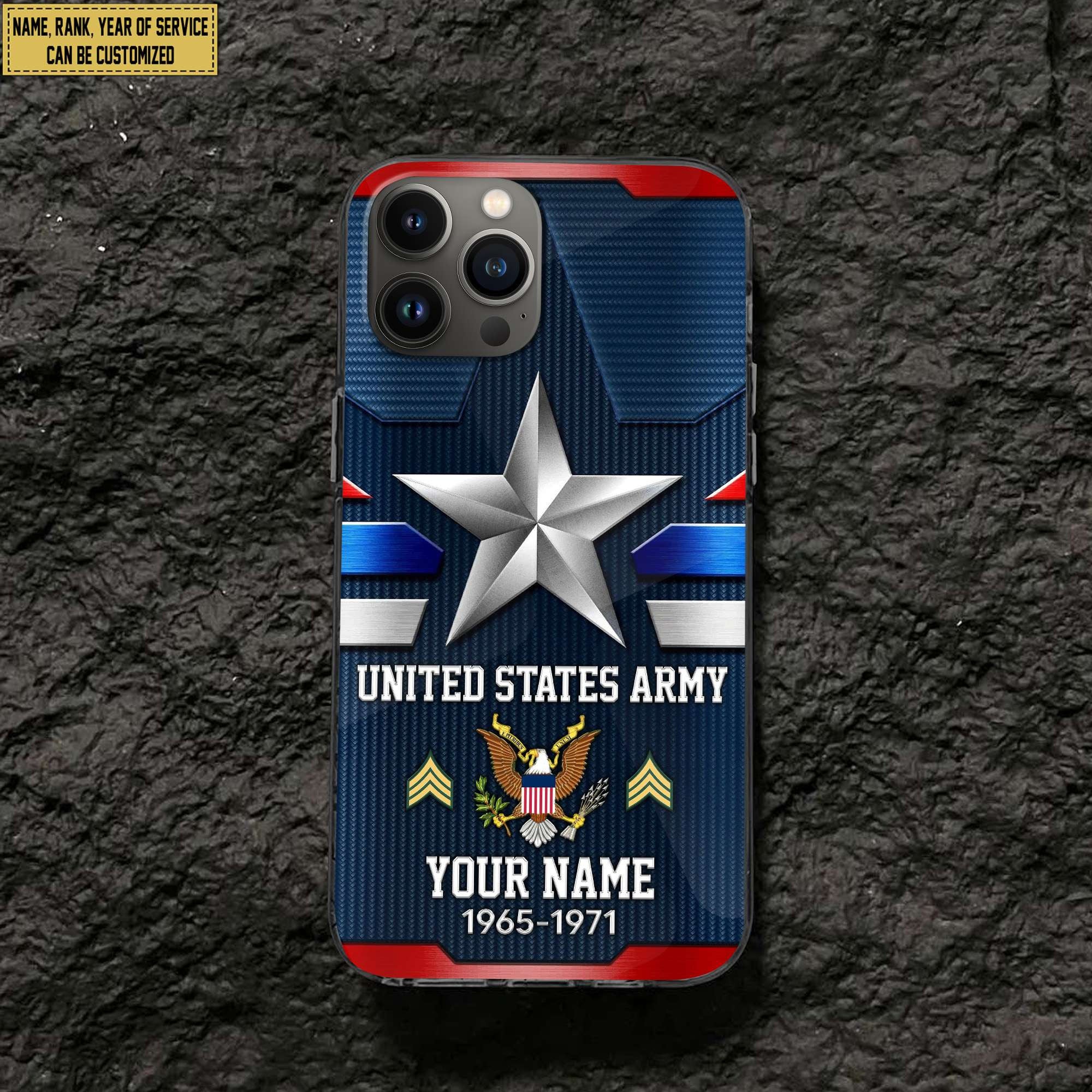 US Army Phone Case, Custom Name, Rank Gifts For Army Veteran, Gifts For Veterans Day, Father's Day VPVC501301