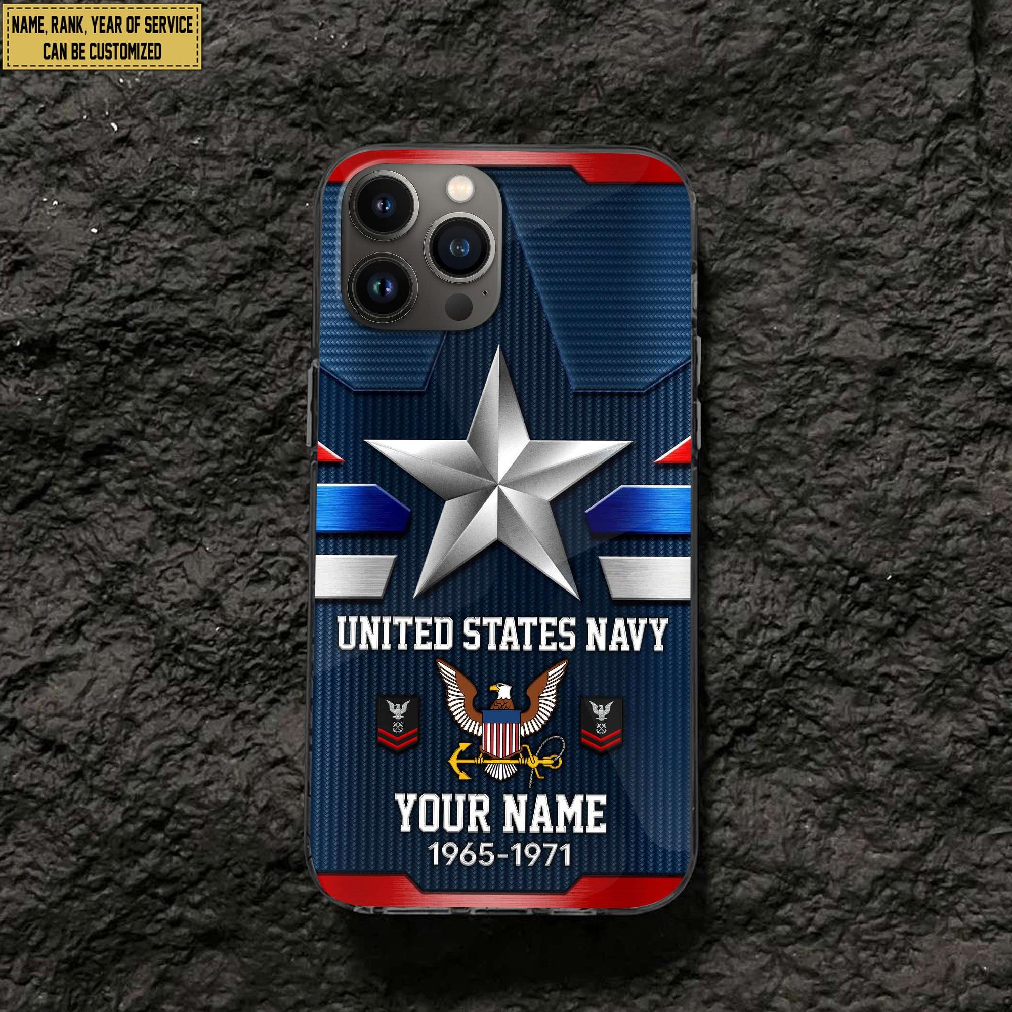 US Navy Phone Case, Custom Name, Rank Gifts For Navy Veteran, Gifts For Veterans Day, Father's Day VPVC501302