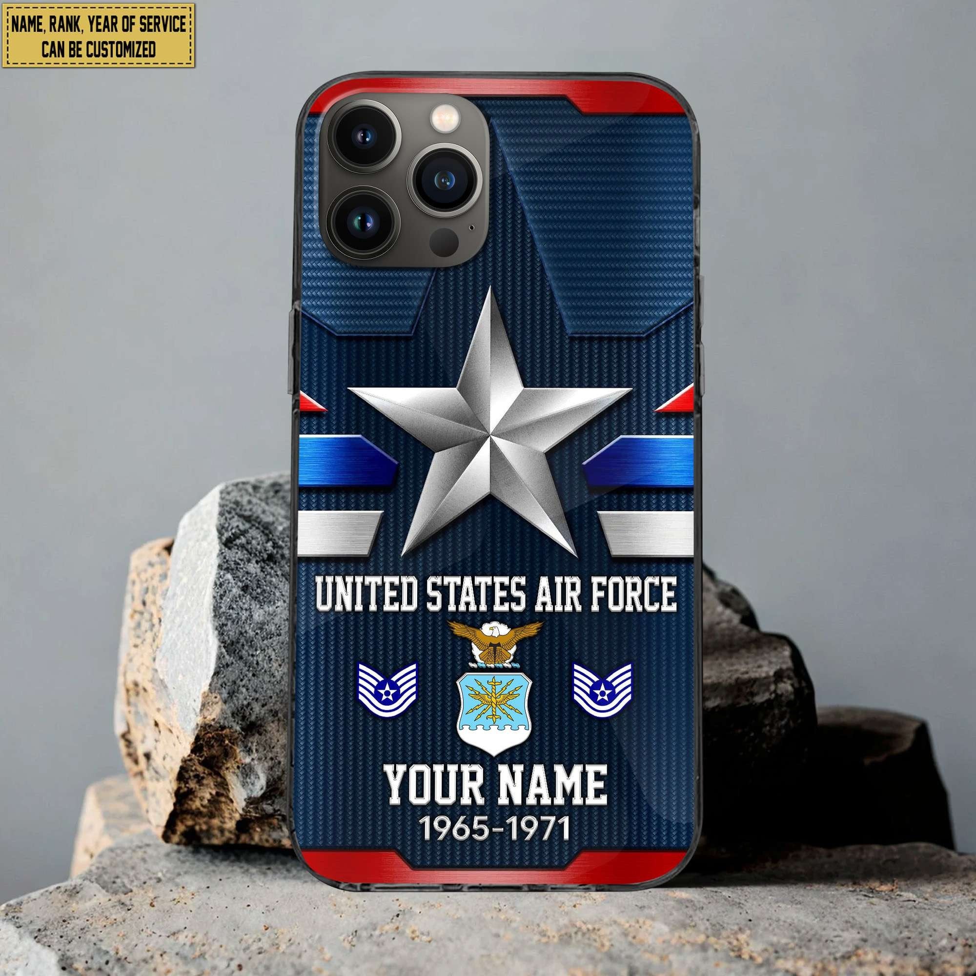 USAF Phone Case, Custom Name, Rank Gifts For Air Force Veteran, Gifts For Veterans Day, Father's Day VPVC501304