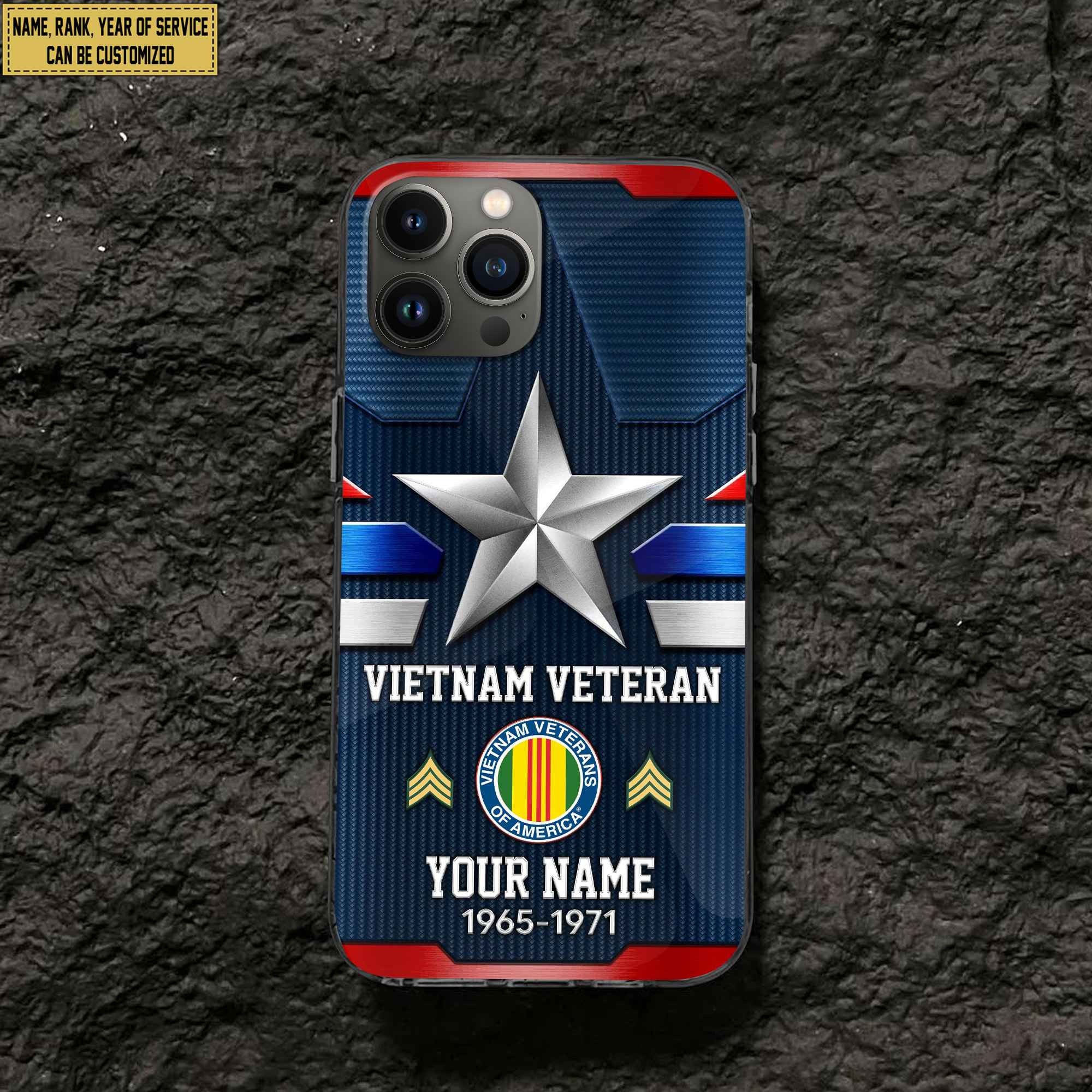 Vietnam Veteran Phone Case, Custom Name, Rank Gifts For Vietnam Veteran, Gifts For Veterans Day, Father's Day VPVC501306