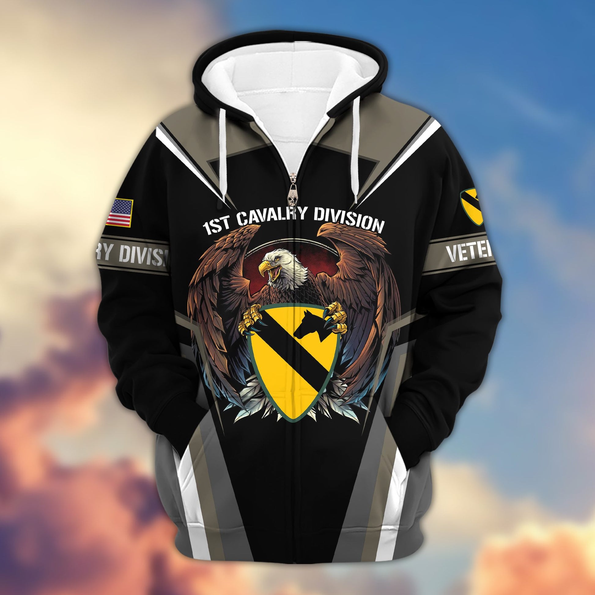 Premium 1st Cavalry Division Zip Hoodie Gifts For US Veteran VPVC602401