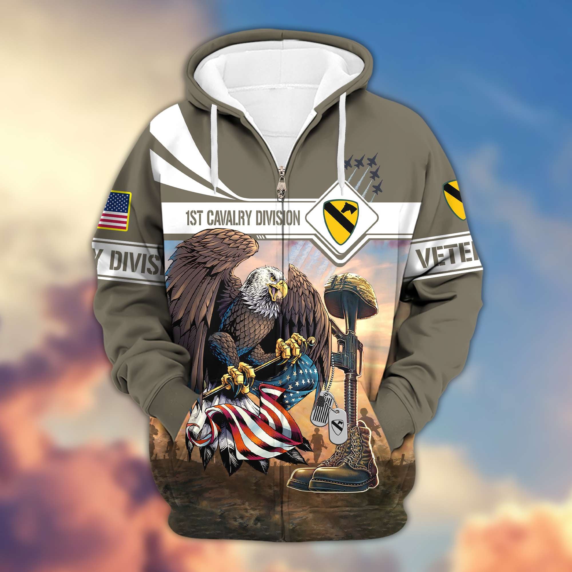 Premium 1st Cavalry Division Zip Hoodie Gifts For US Veteran VPVC602601