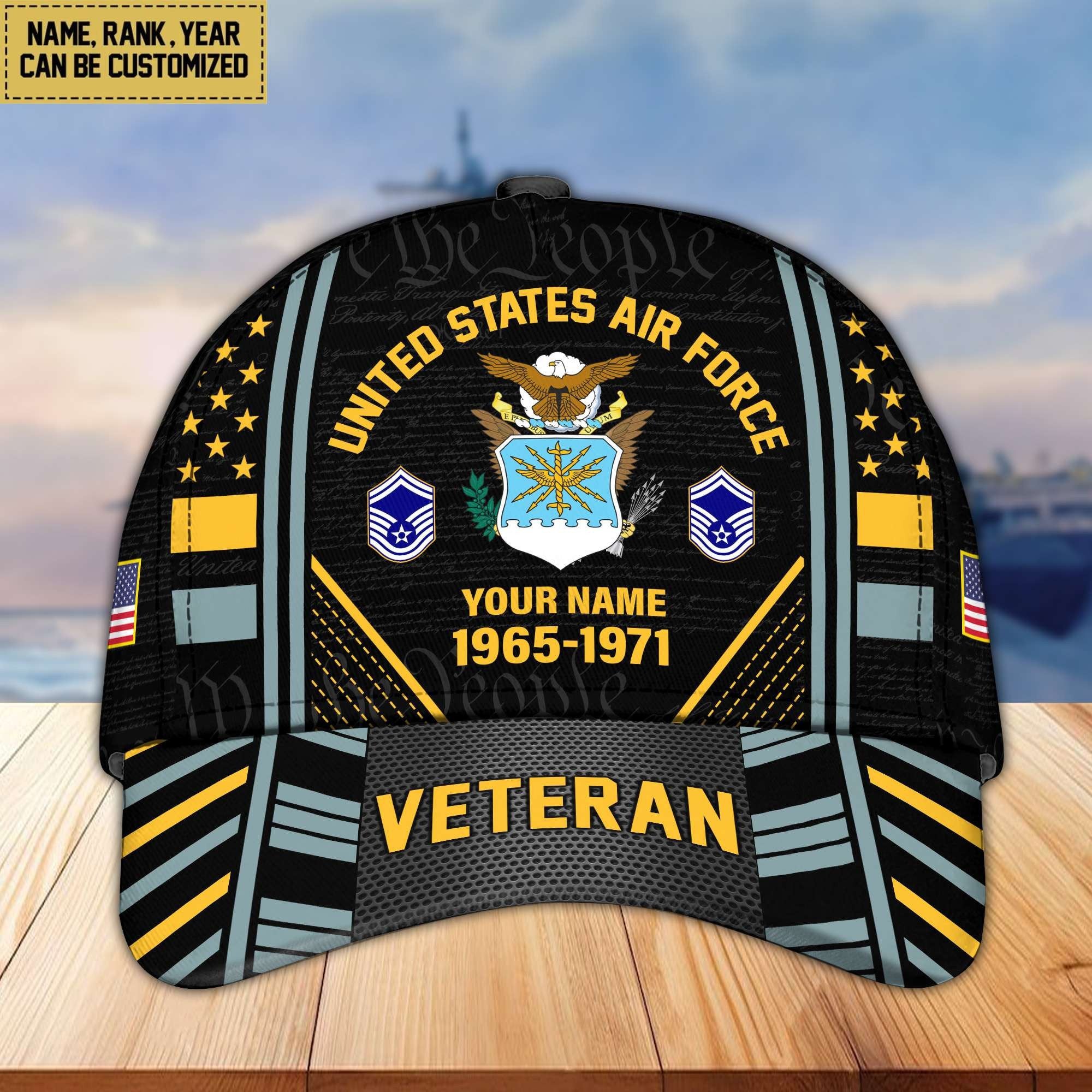 Premium Custom Name, Rank, Years Of Service US Veterans Cap BPVC060801