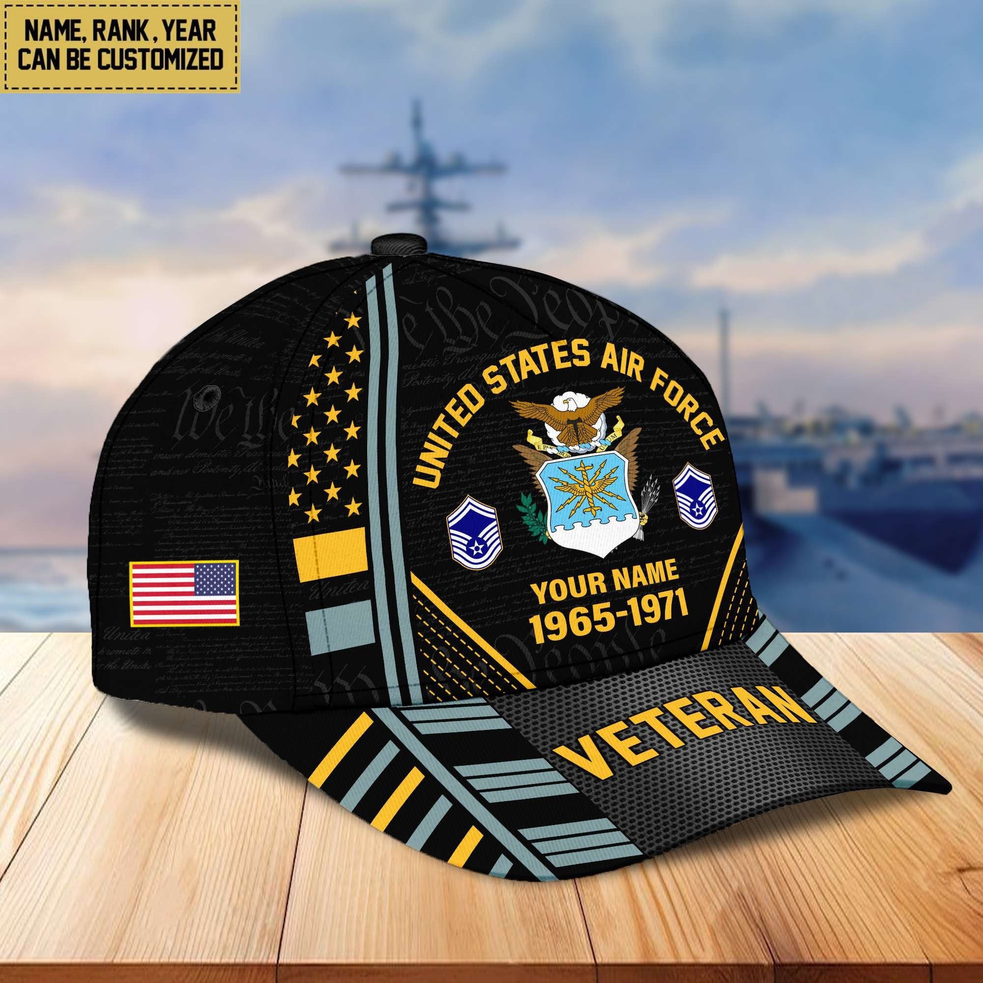 Premium Custom Name, Rank, Years Of Service US Veterans Cap BPVC060801