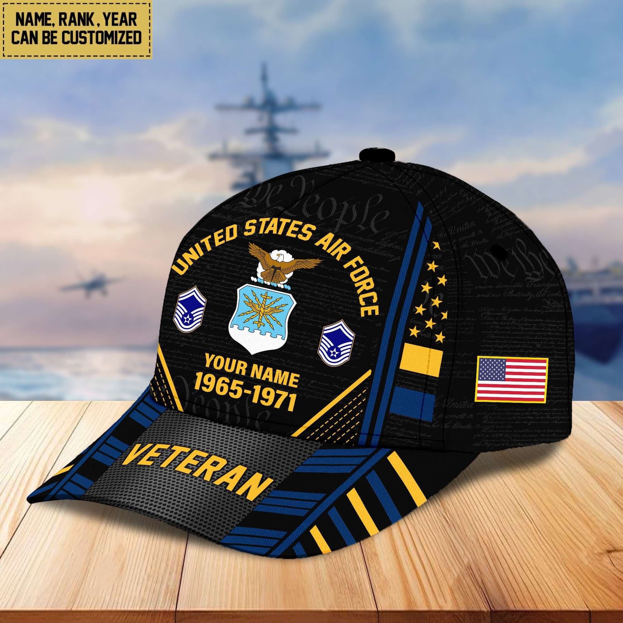 Premium Custom Name, Rank, Years Of Service US Veterans Cap BPVC060801