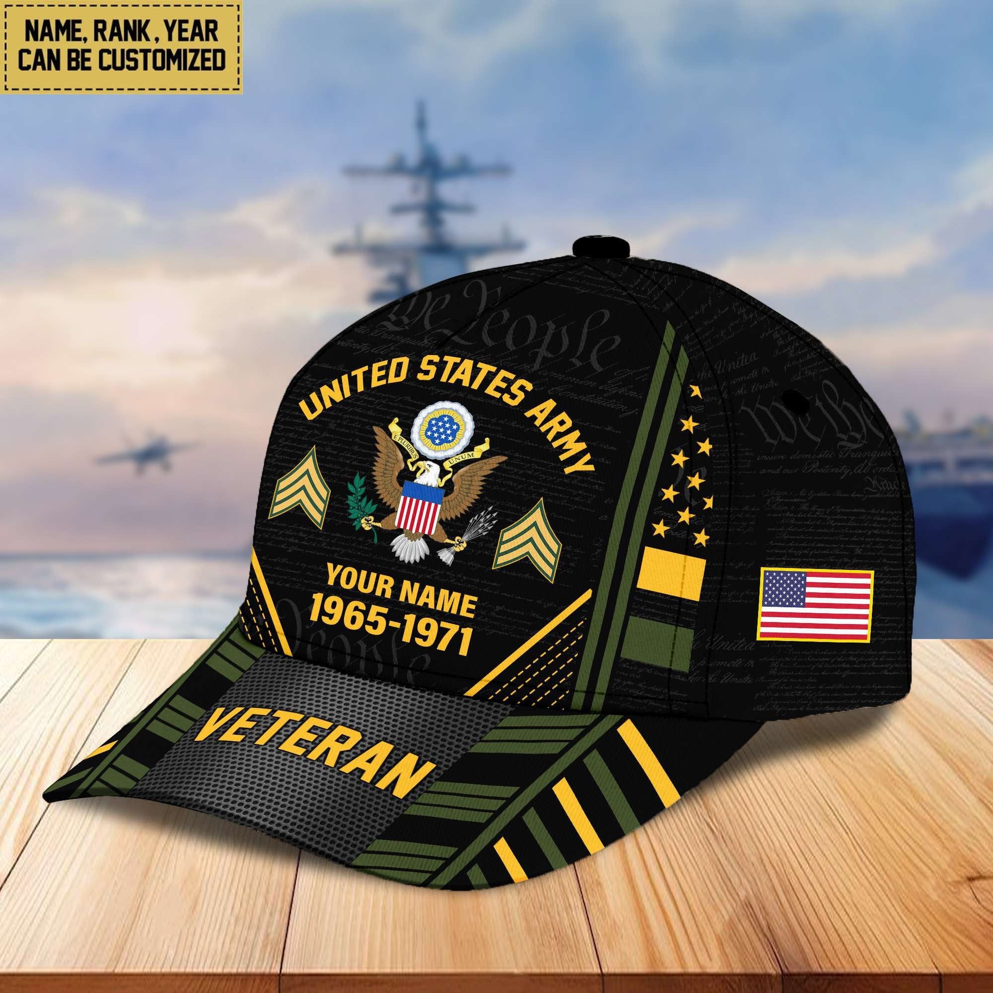 Premium Custom Name, Rank, Years Of Service US Veterans Cap BPVC060801