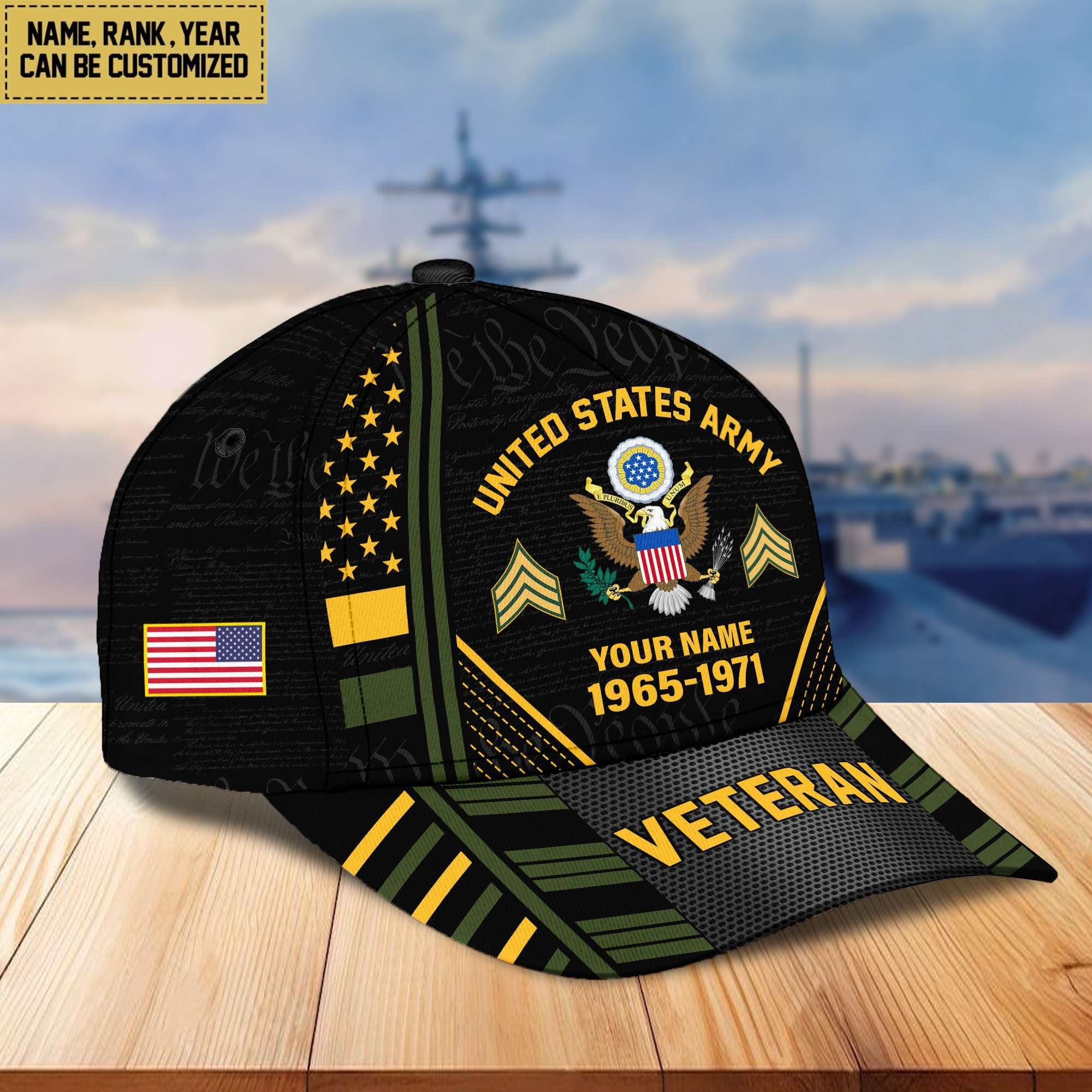 Premium Custom Name, Rank, Years Of Service US Veterans Cap BPVC060801
