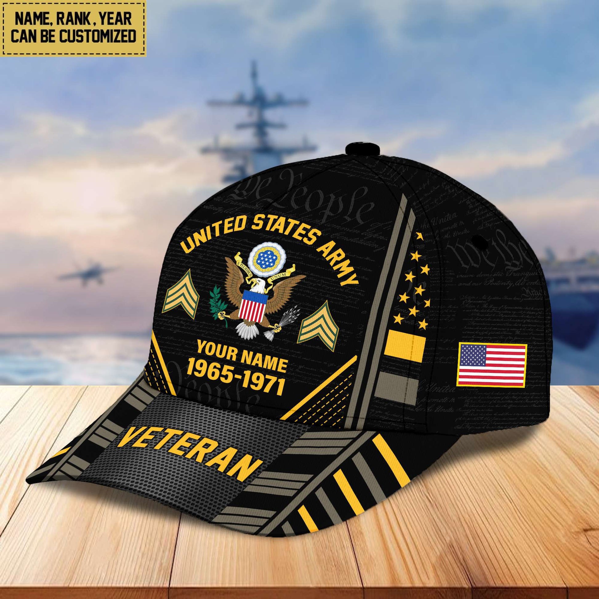 Premium Custom Name, Rank, Years Of Service US Veterans Cap BPVC060801