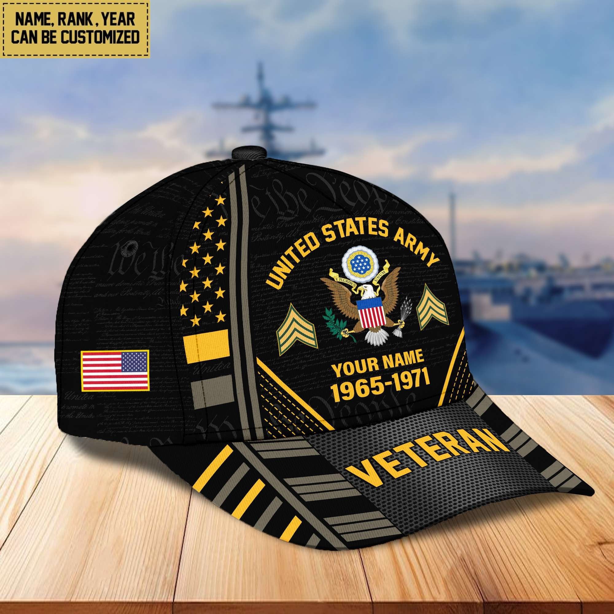 Premium Custom Name, Rank, Years Of Service US Veterans Cap BPVC060801