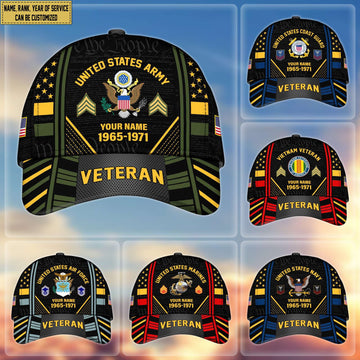 Premium Custom Name, Rank, Years Of Service US Veterans Cap BPVC060801
