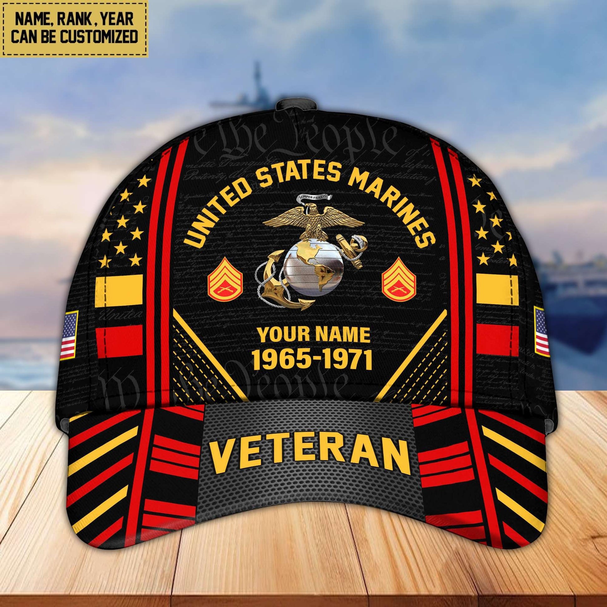 Premium Custom Name, Rank, Years Of Service US Veterans Cap BPVC060801