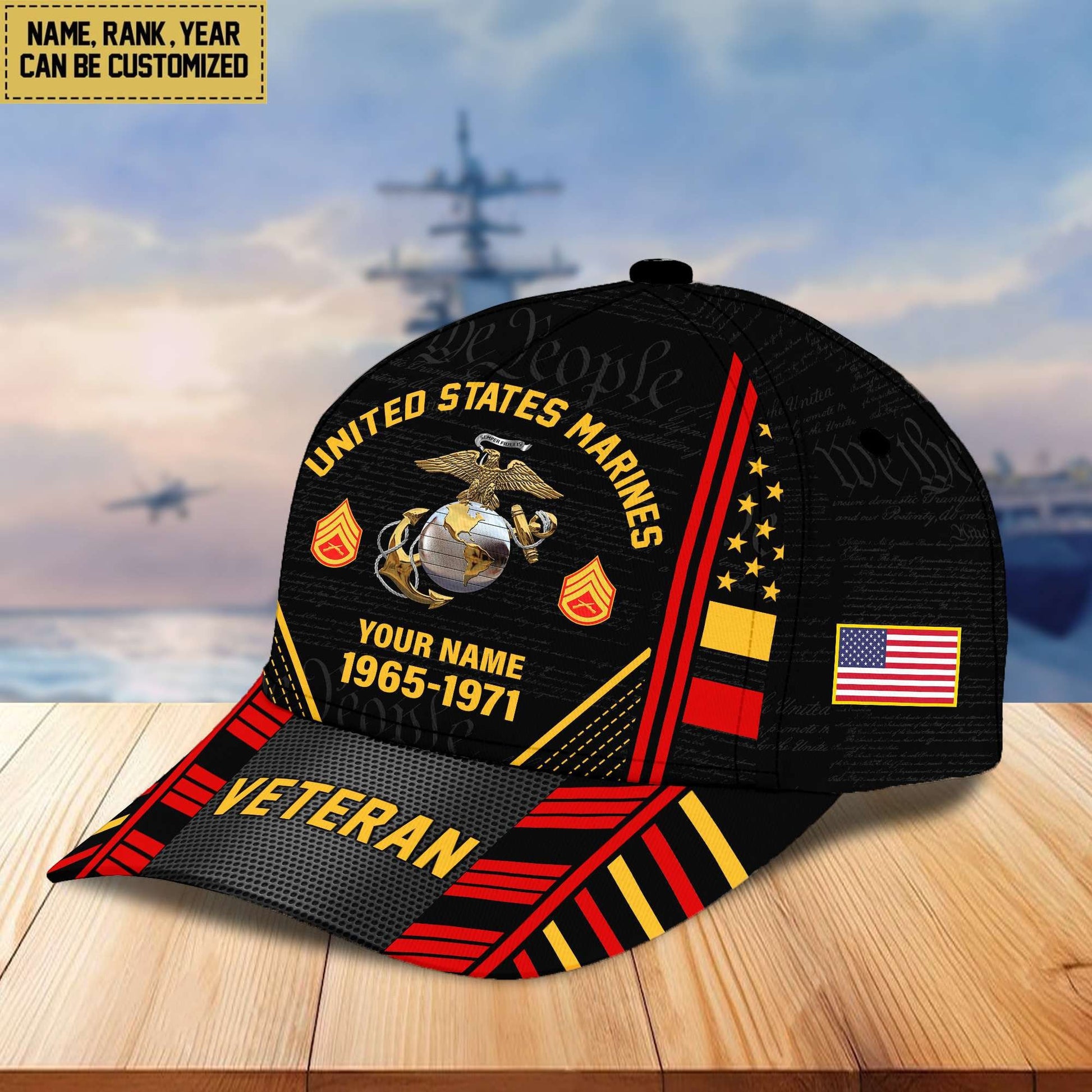 Premium Custom Name, Rank, Years Of Service US Veterans Cap BPVC060801
