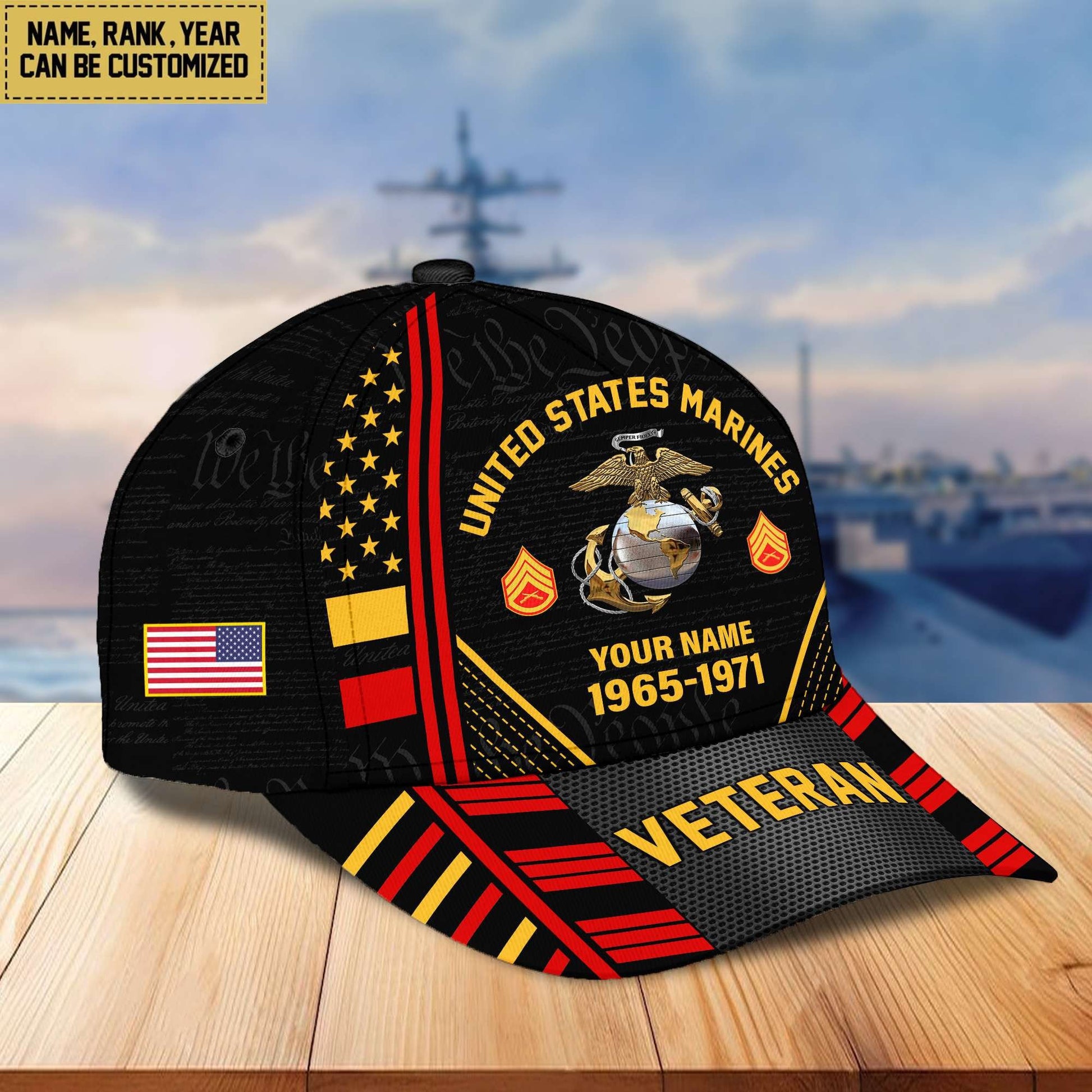 Premium Custom Name, Rank, Years Of Service US Veterans Cap BPVC060801
