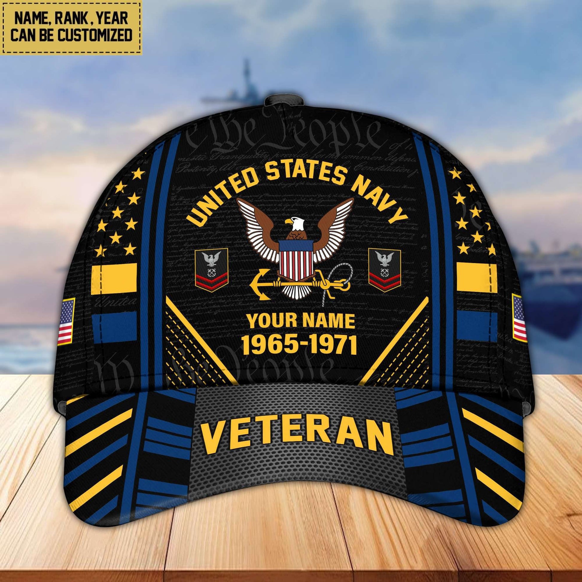 Premium Custom Name, Rank, Years Of Service US Veterans Cap BPVC060801